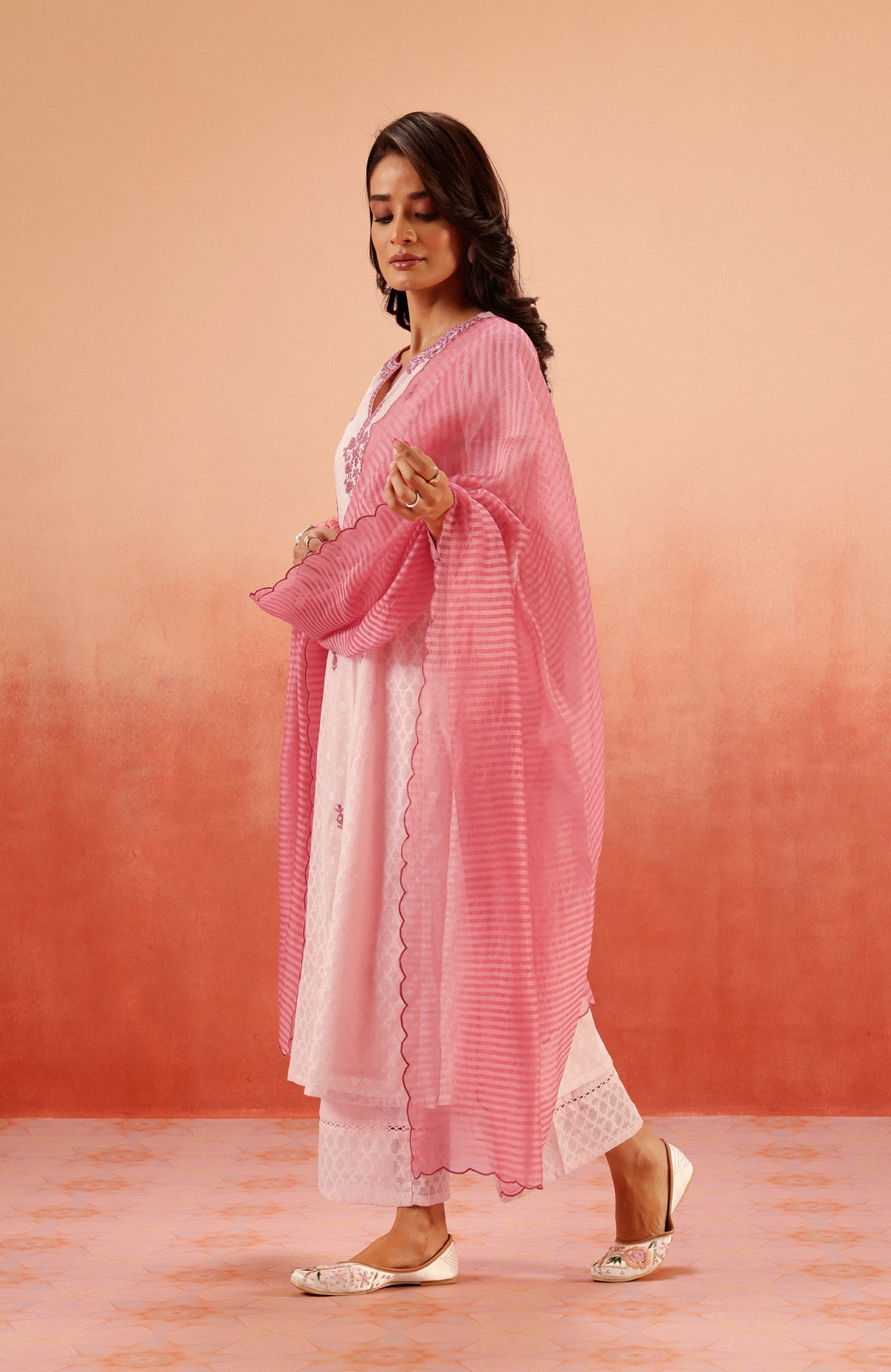 Sahiba Bali in GULNAAR PINK JACQUARD EMBROIDERED HANDCRAFTED KURTA SET