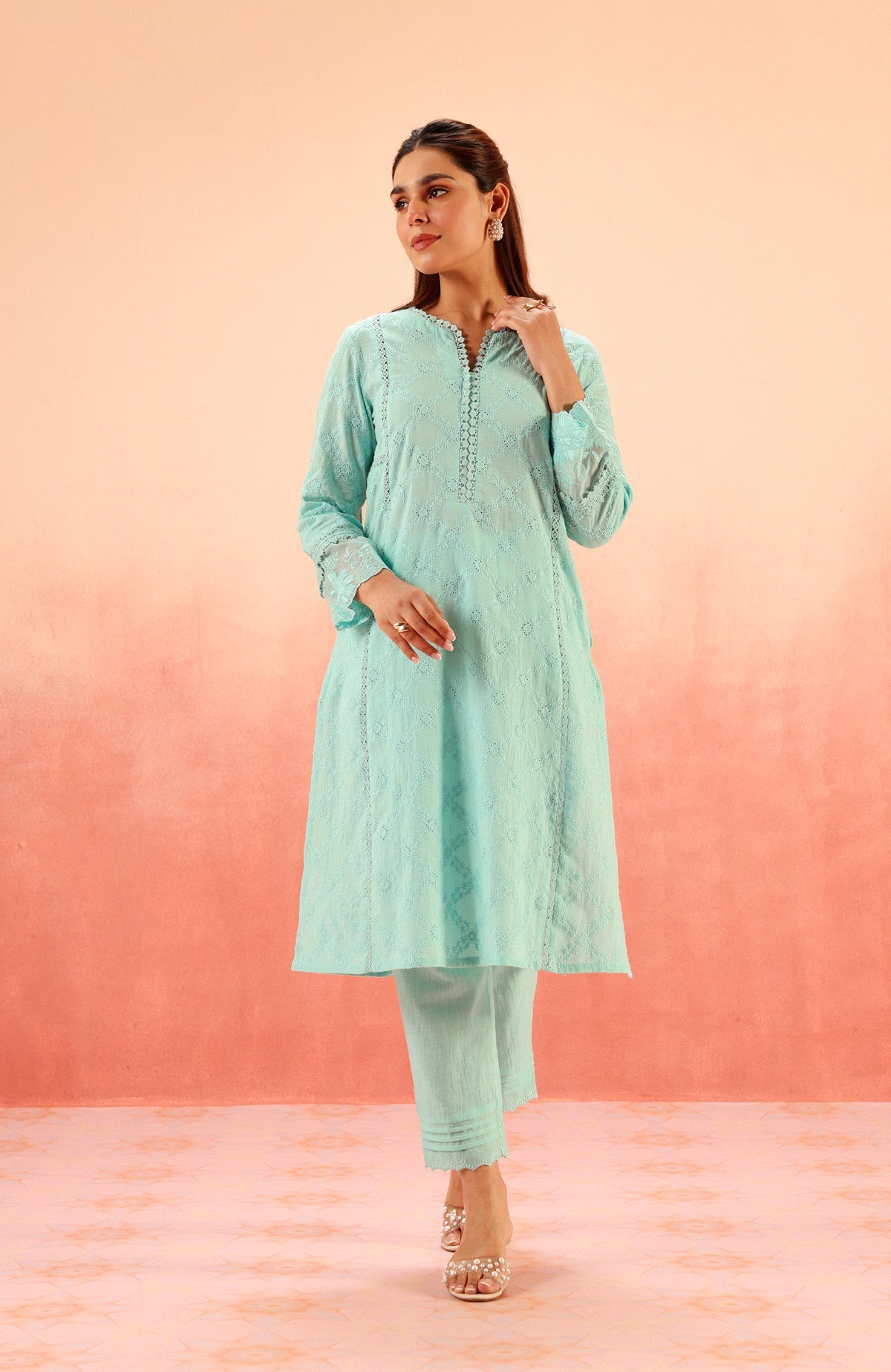Sahiba Bali in MAIRA BLUE SCHIFFLI EMBROIDERED KURTA SET