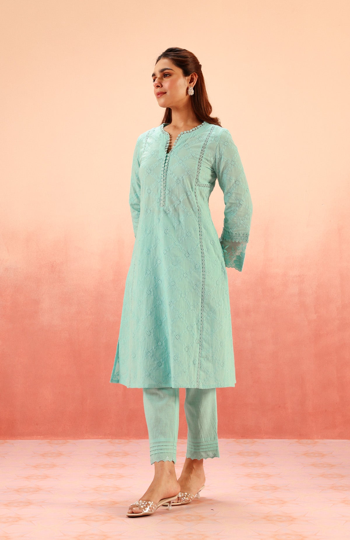 MAIRA BLUE SCHIFFLI EMBROIDERED KURTA SET