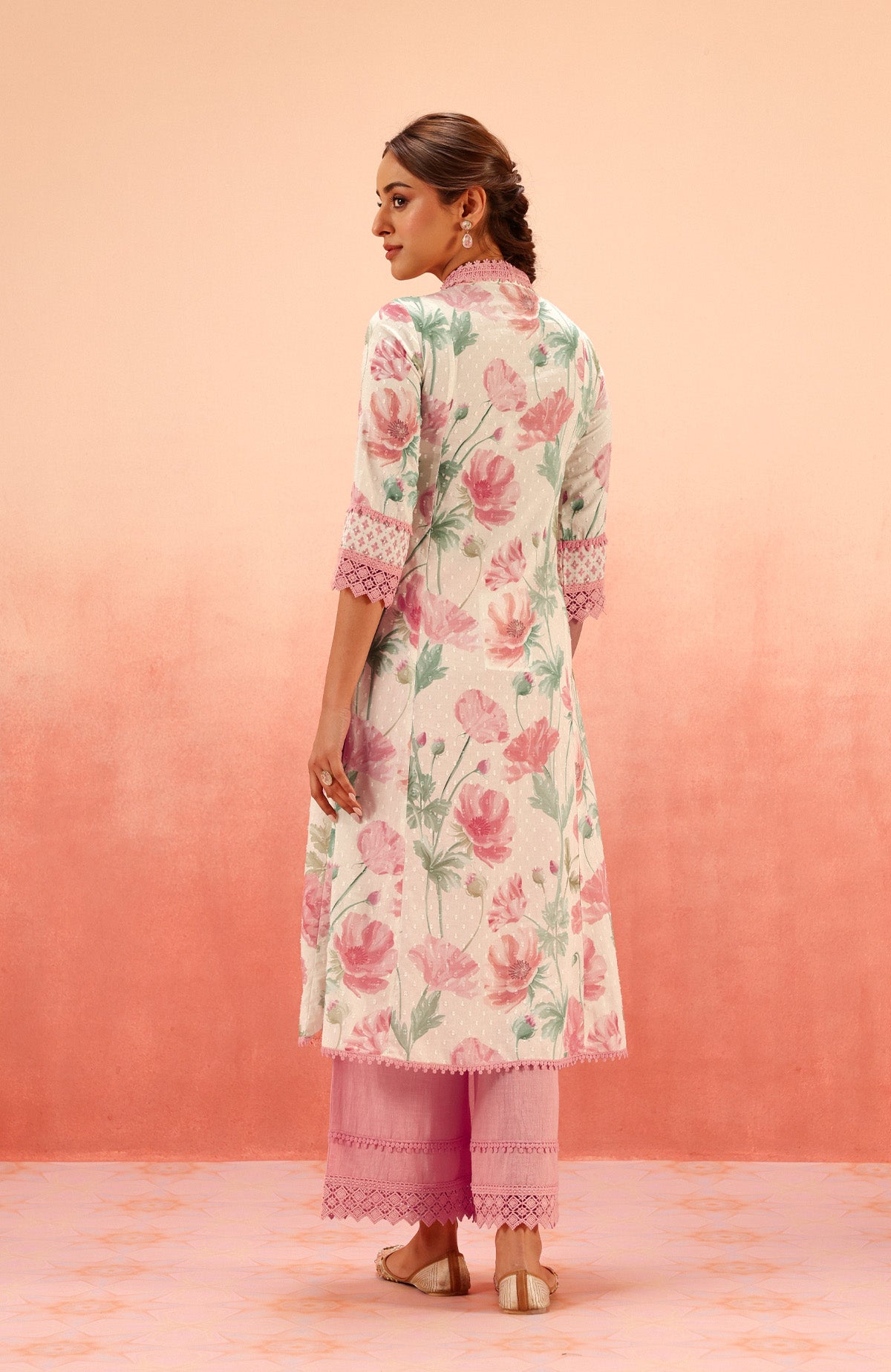 AVNI PINK FLORAL PRINTED COTTON DOBBY HANDCRAFTED KURTA SET (READY TO SHIP)