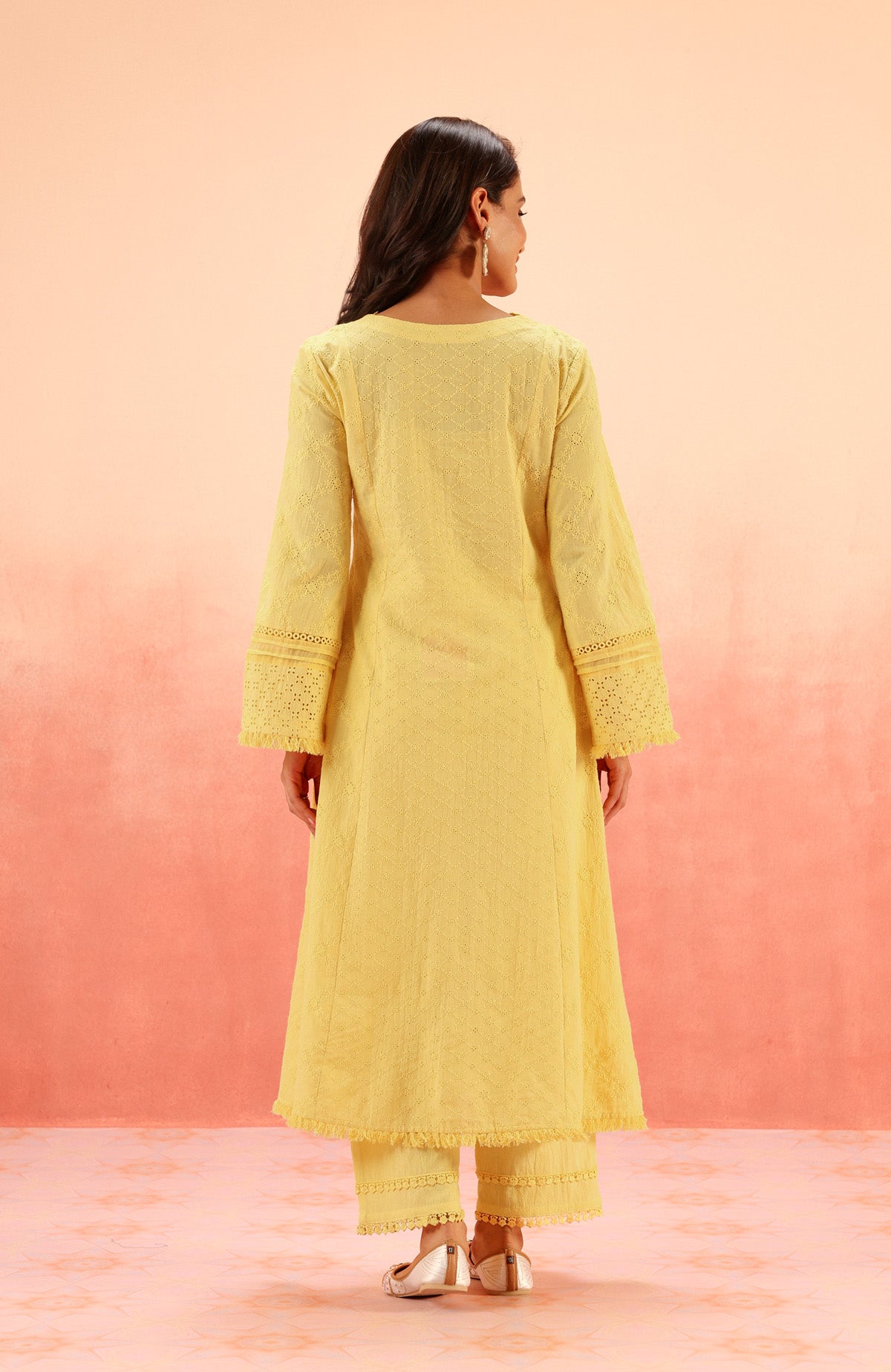 SAMPADA SONI IN MIRA YELLOW SCHIFFLI KURTA SET