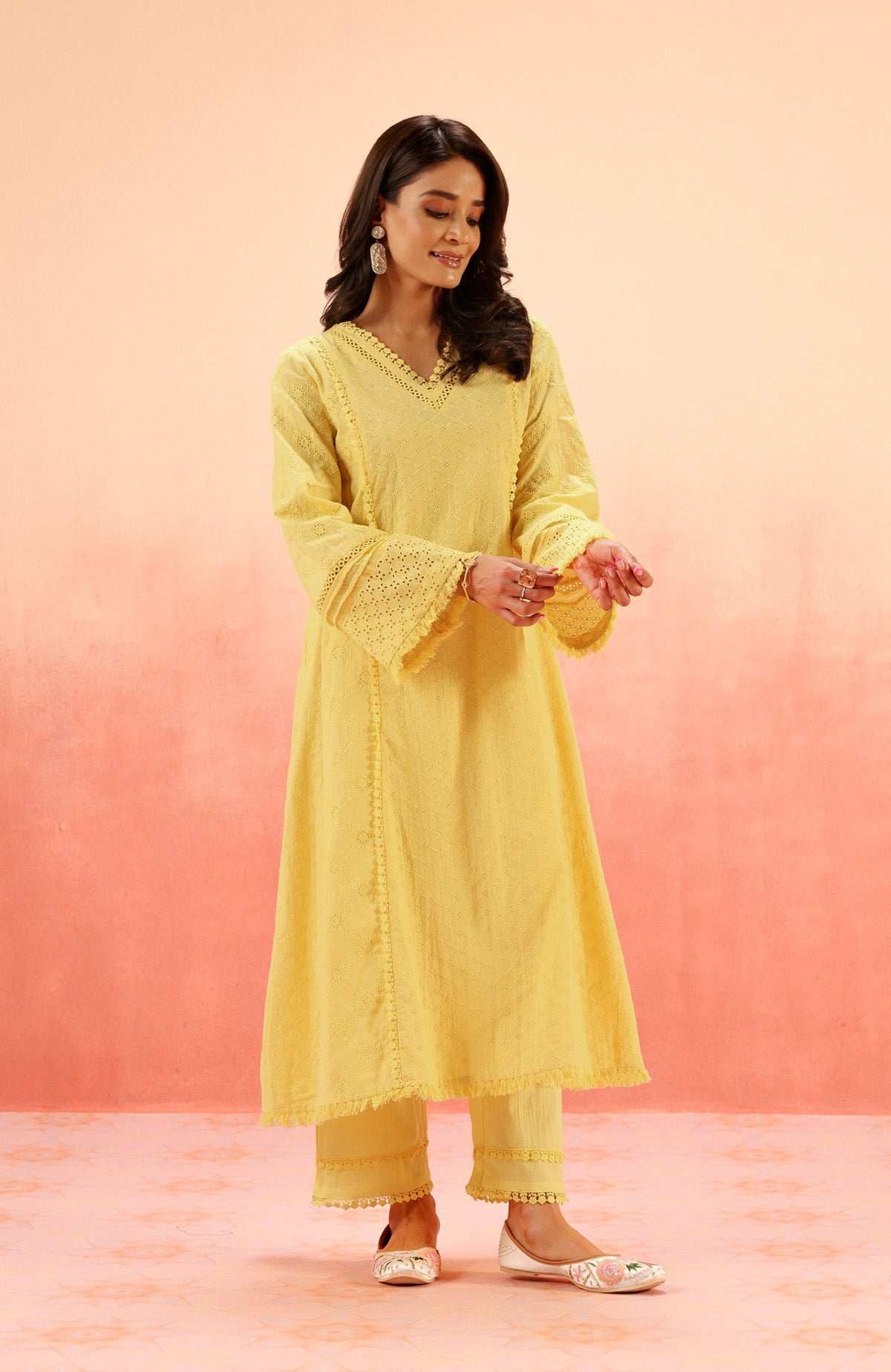 MIRA YELLOW SCHIFFLI KURTA SET