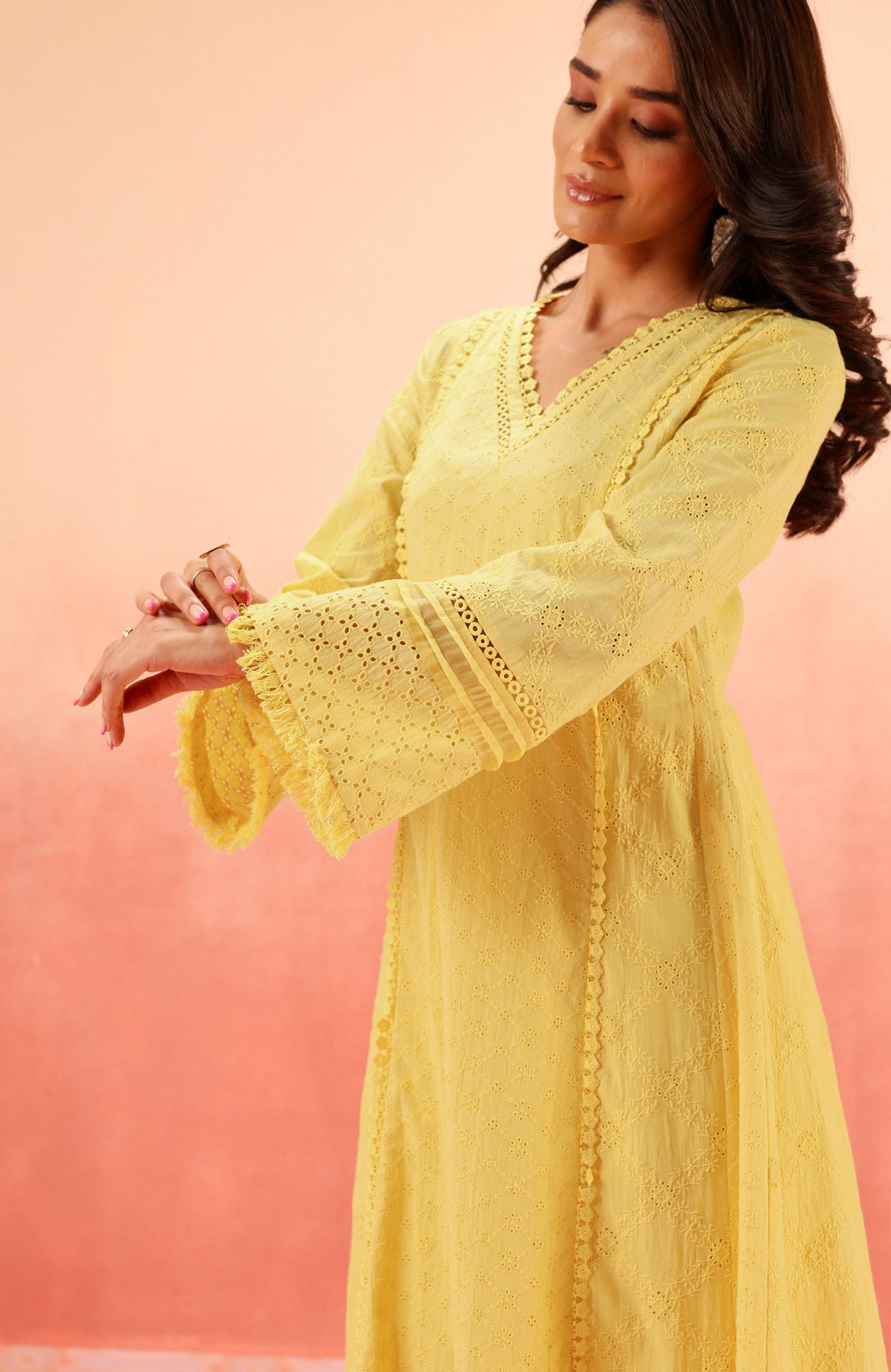 MIRA YELLOW SCHIFFLI KURTA SET