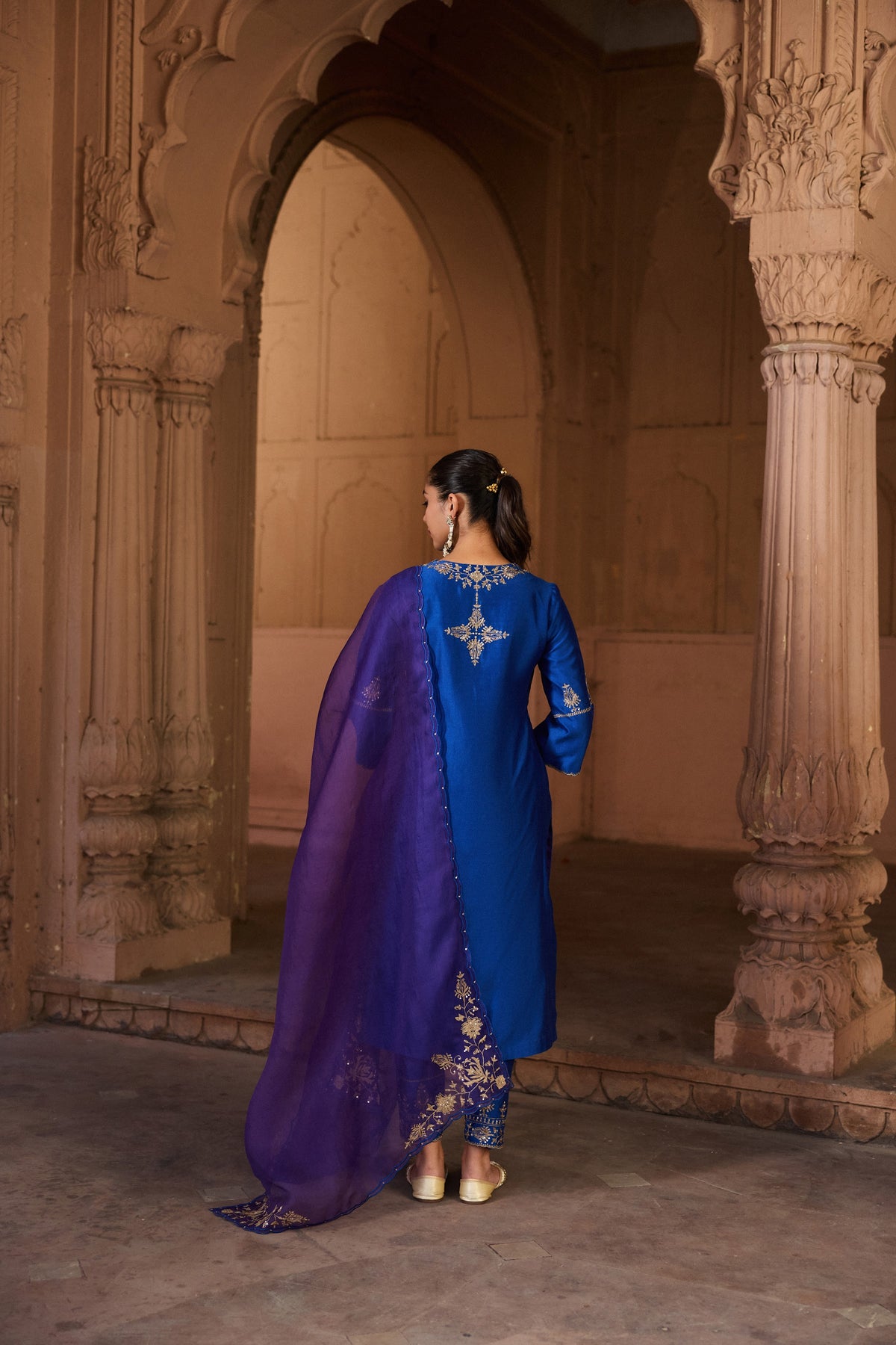 SHARVARI SILK CHANDERI HANDCRAFTED ROYAL BLUE STRAIGHT KURTA SET