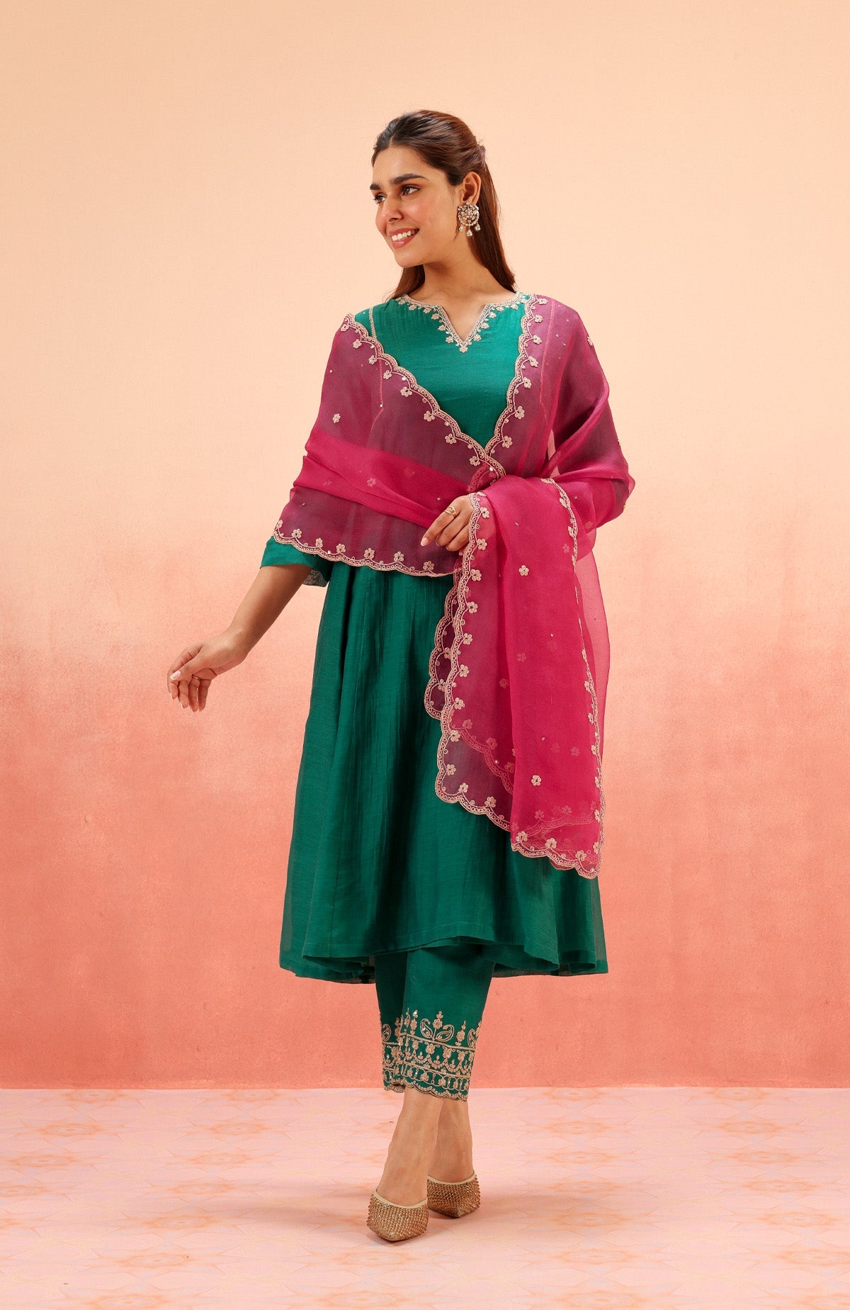 NAVYA ARYA in SAMIYA GREEN COTTON SILK CHANDERI EMBROIDERED HANDCRAFTED KURTA SET