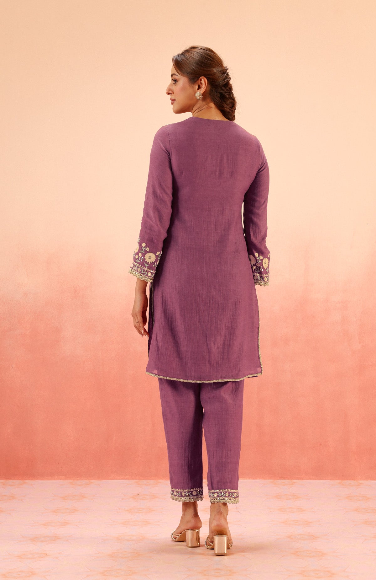 MOGRA PURPLE COTTON SILK CHANDERI EMBROIDERED HANDCRAFTED KURTA SET (READY TO SHIP)