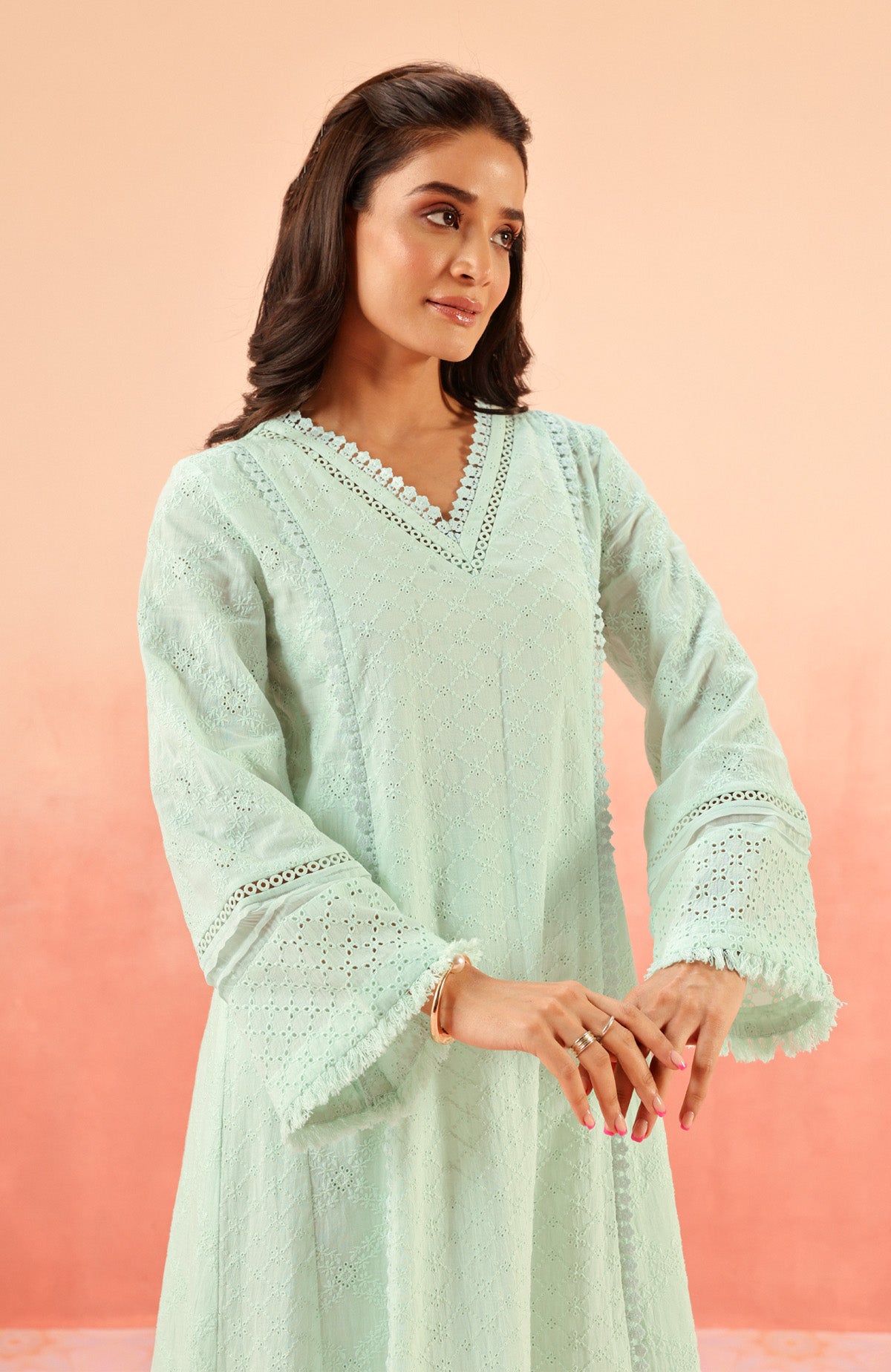 MIRA BLUE SCHIFFLI KURTA SET (READY TO SHIP)