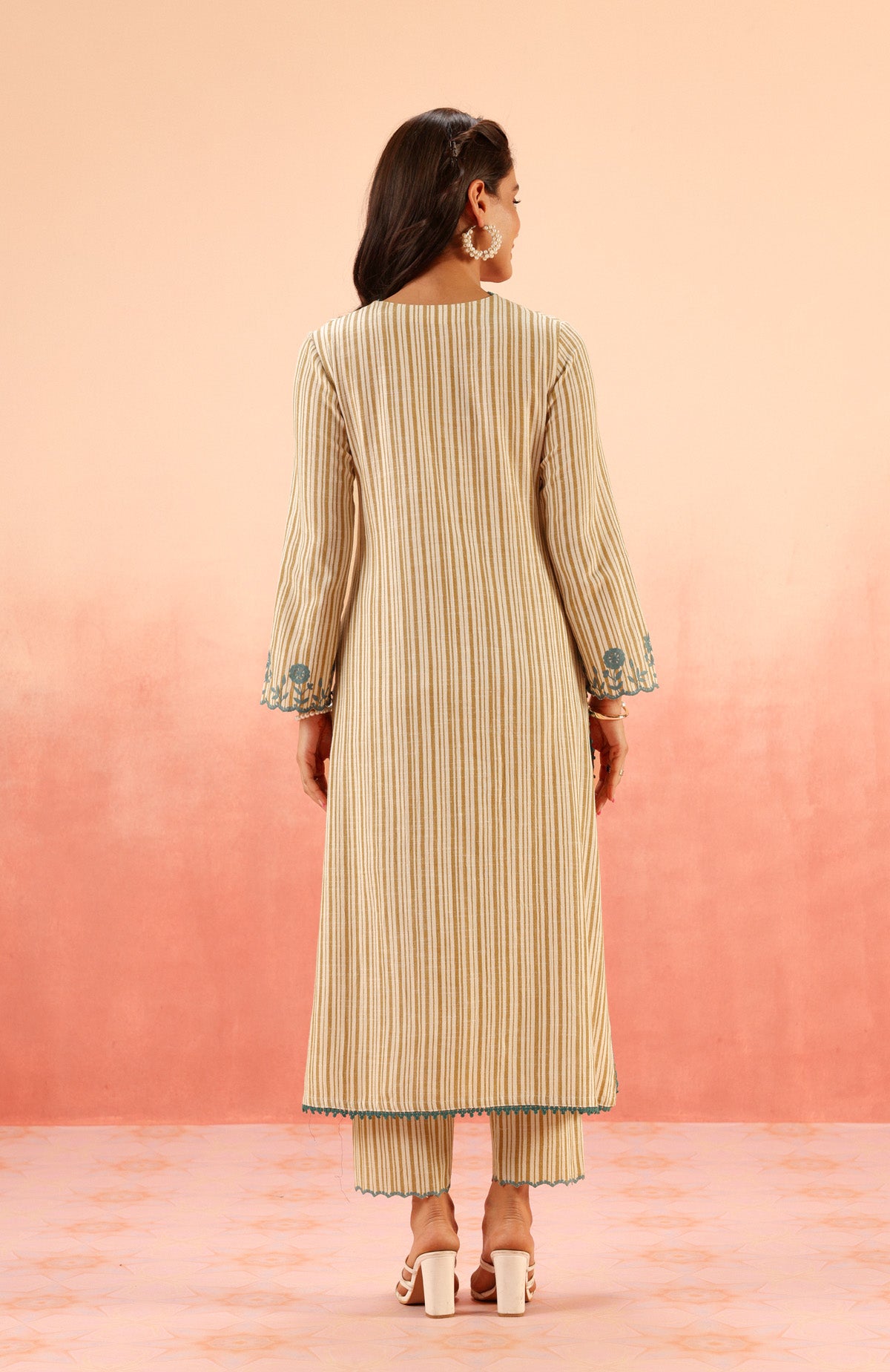 SAANJH MUSTARD COTTON YARN DYED KURTA SET