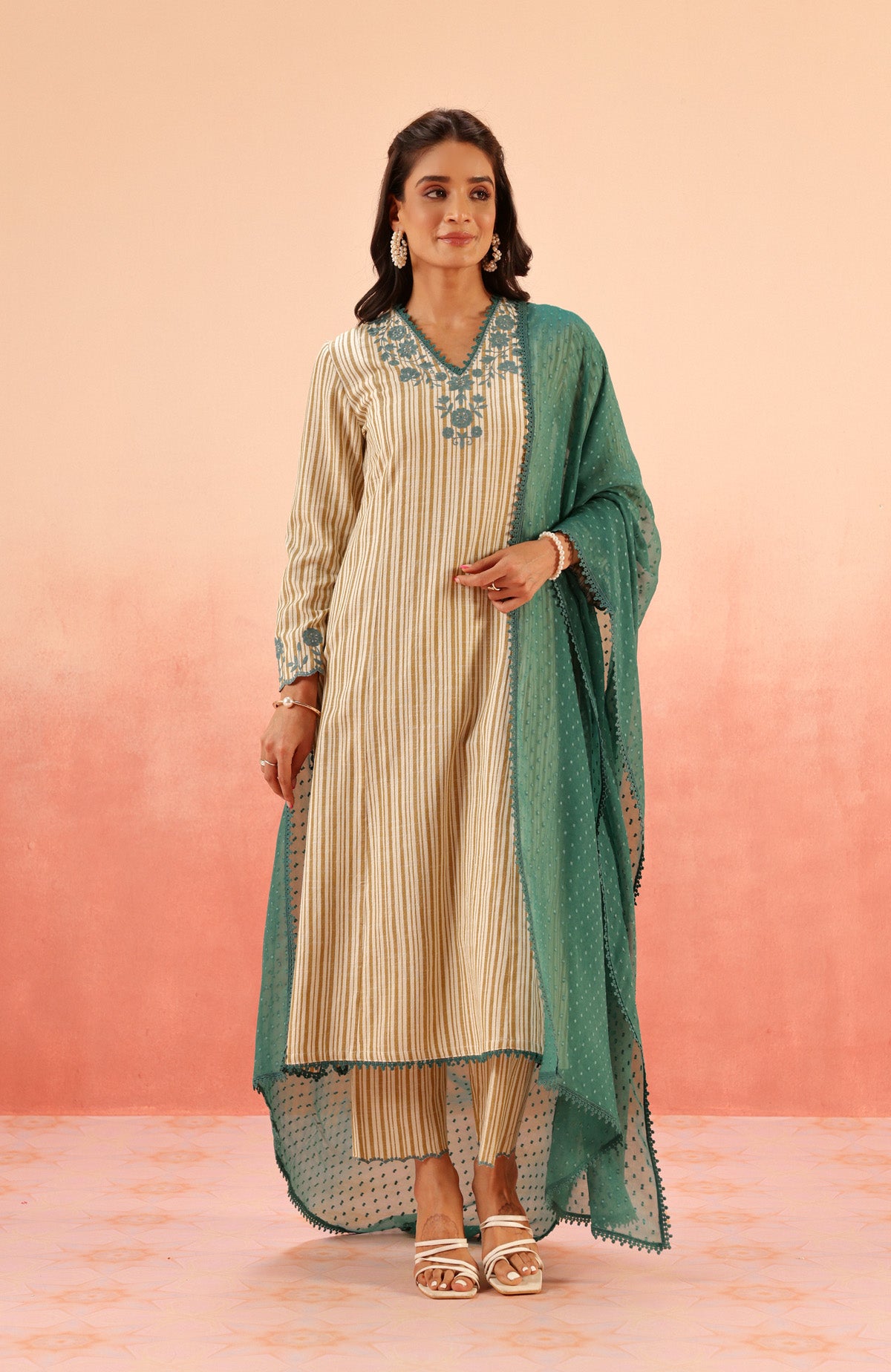 SAANJH MUSTARD COTTON YARN DYED KURTA SET