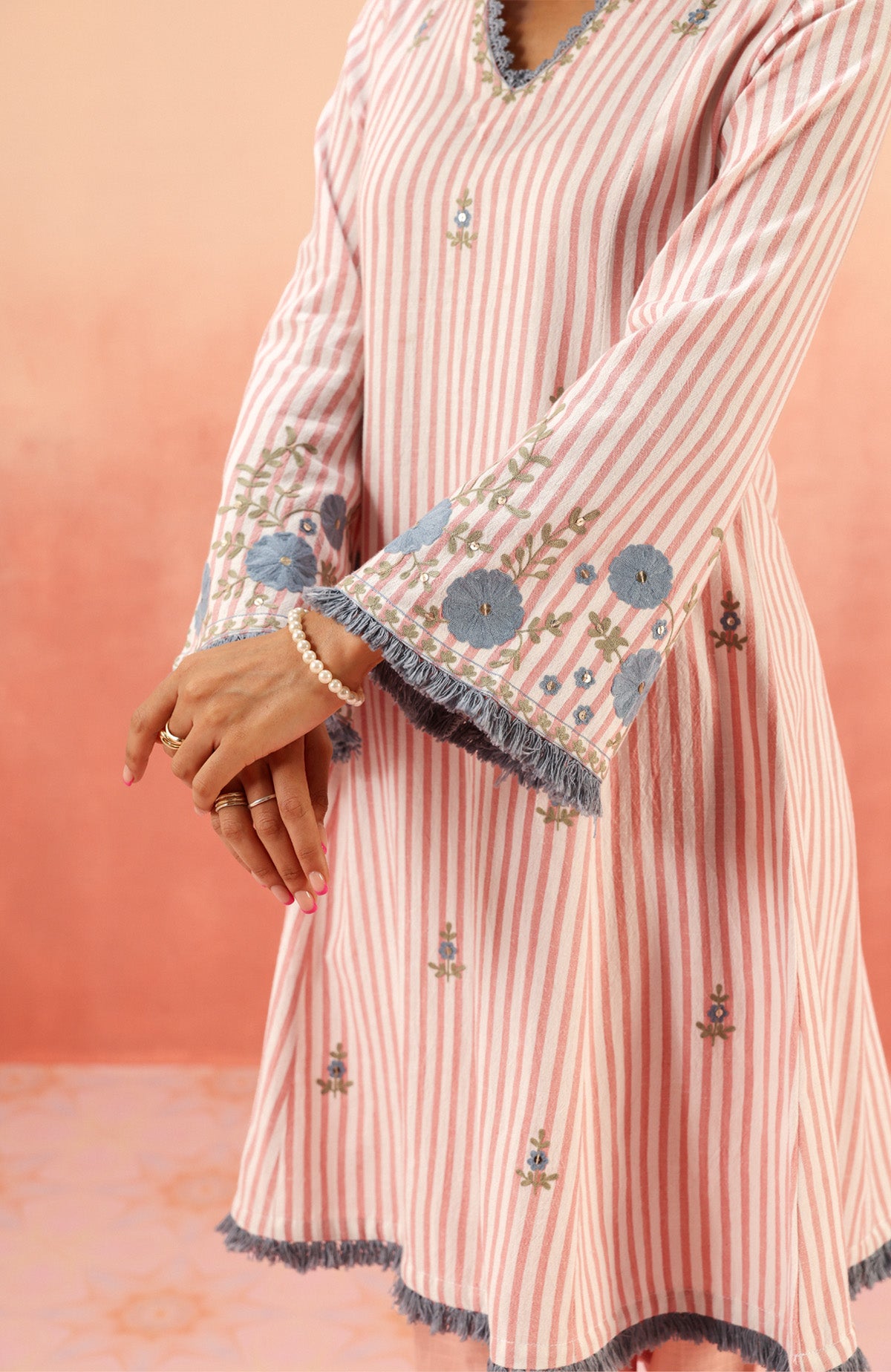 SAYA PINK EMBROIDERED YARN DYED HANDCRAFTED KURTA SET (READY TO SHIP)