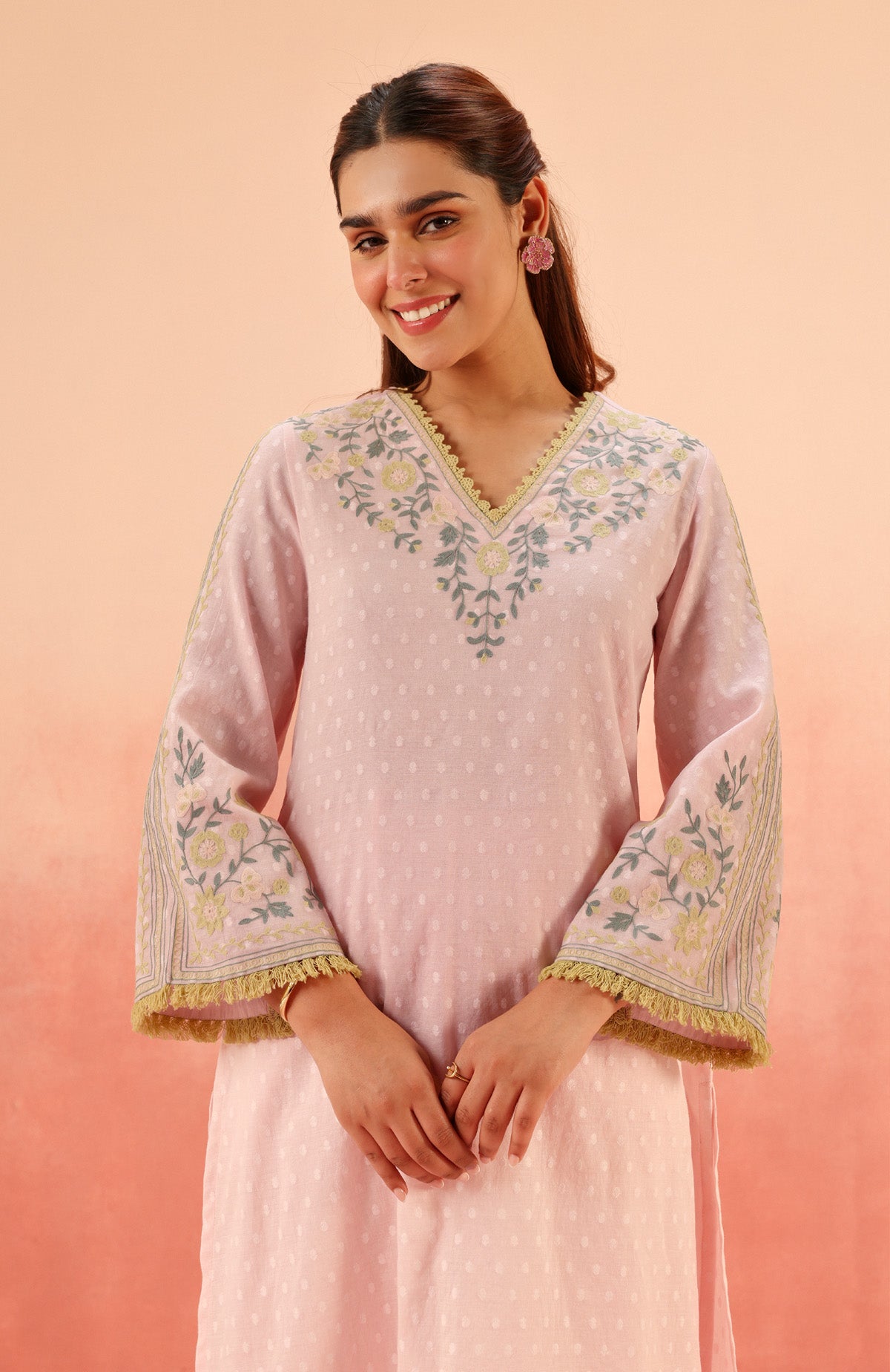 RESHM LILAC JACQUARD EMBROIDERED KURTA SET