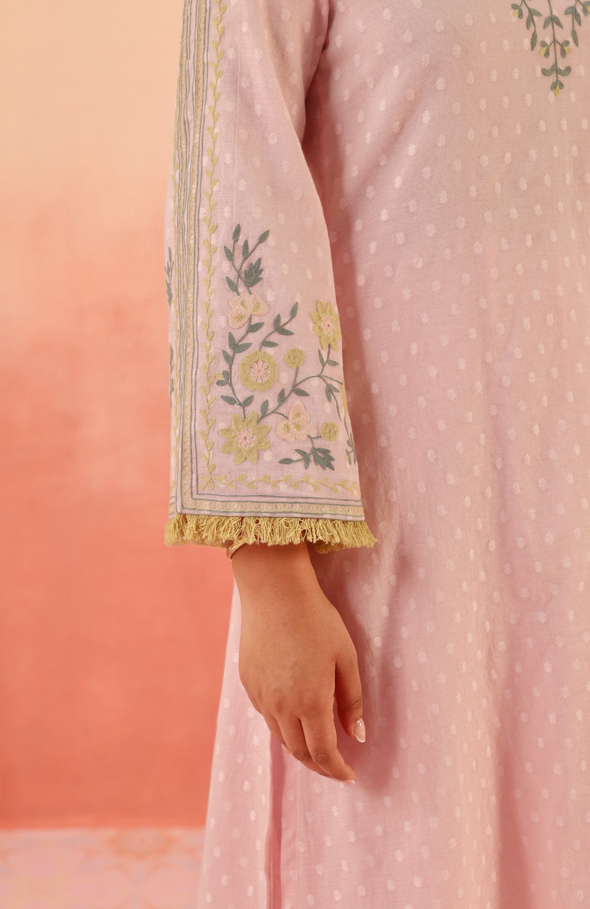 RESHM LILAC JACQUARD EMBROIDERED KURTA SET