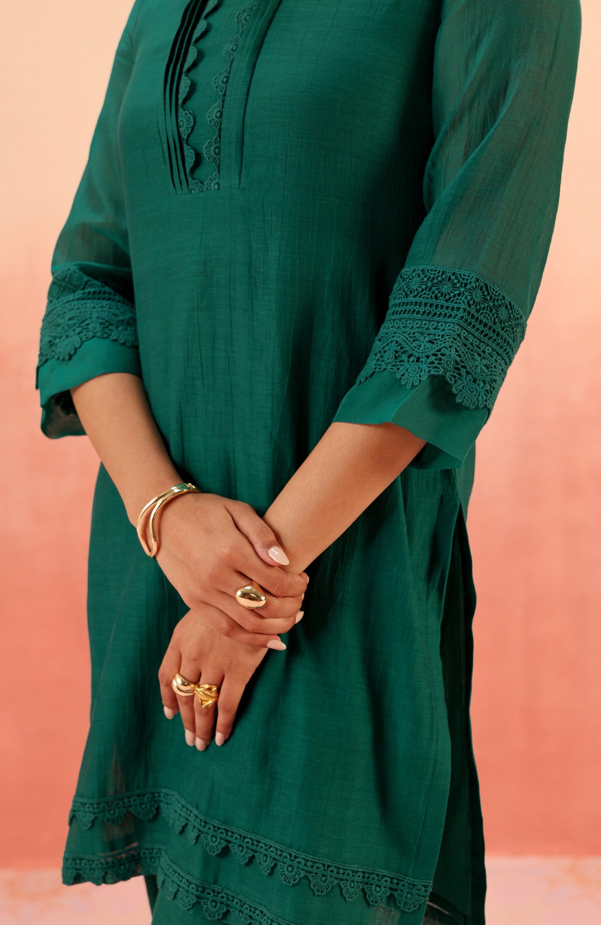 MAYA GREEN COTTON SILK CHANDERI KURTA SET