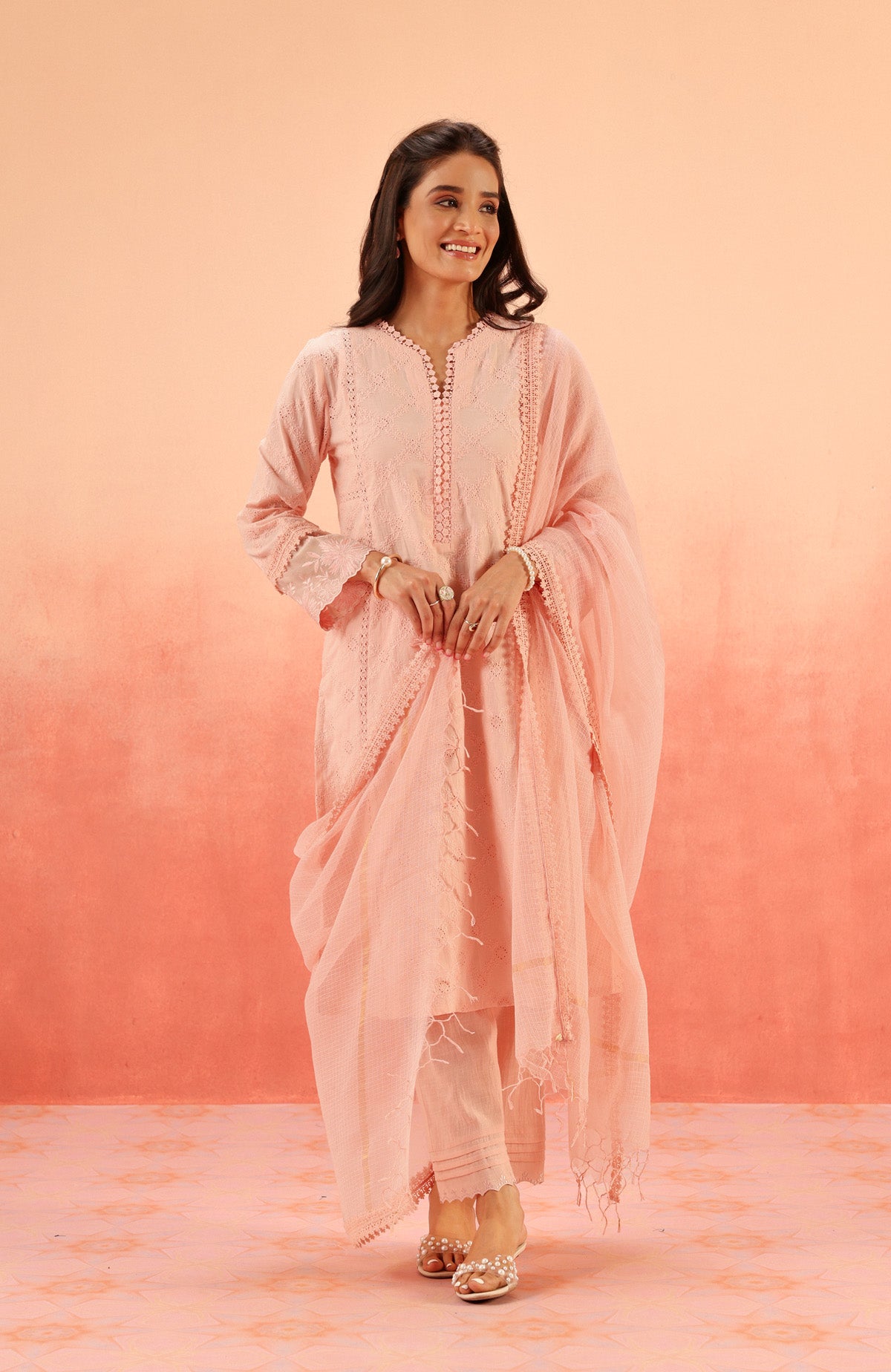 MAIRA PINK SCHIFFLI EMBROIDERED KURTA SET