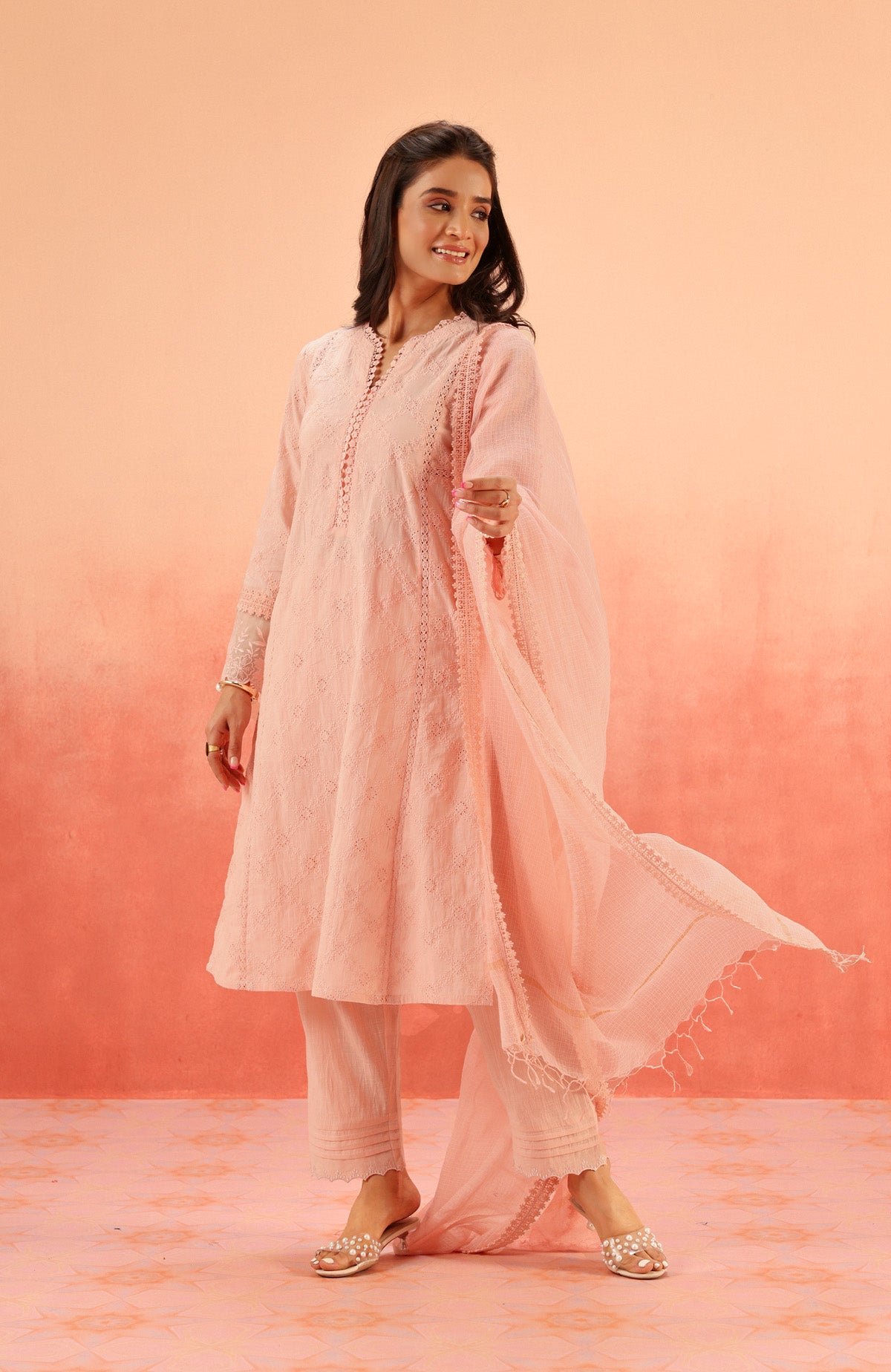 MAIRA PINK SCHIFFLI EMBROIDERED KURTA SET