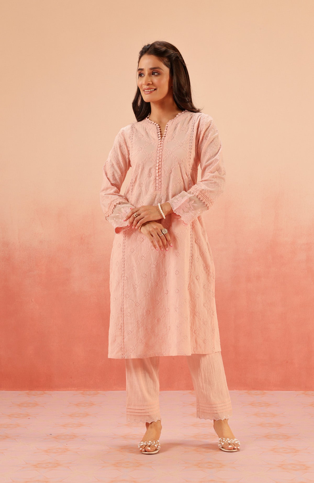 MAIRA PINK SCHIFFLI EMBROIDERED KURTA SET