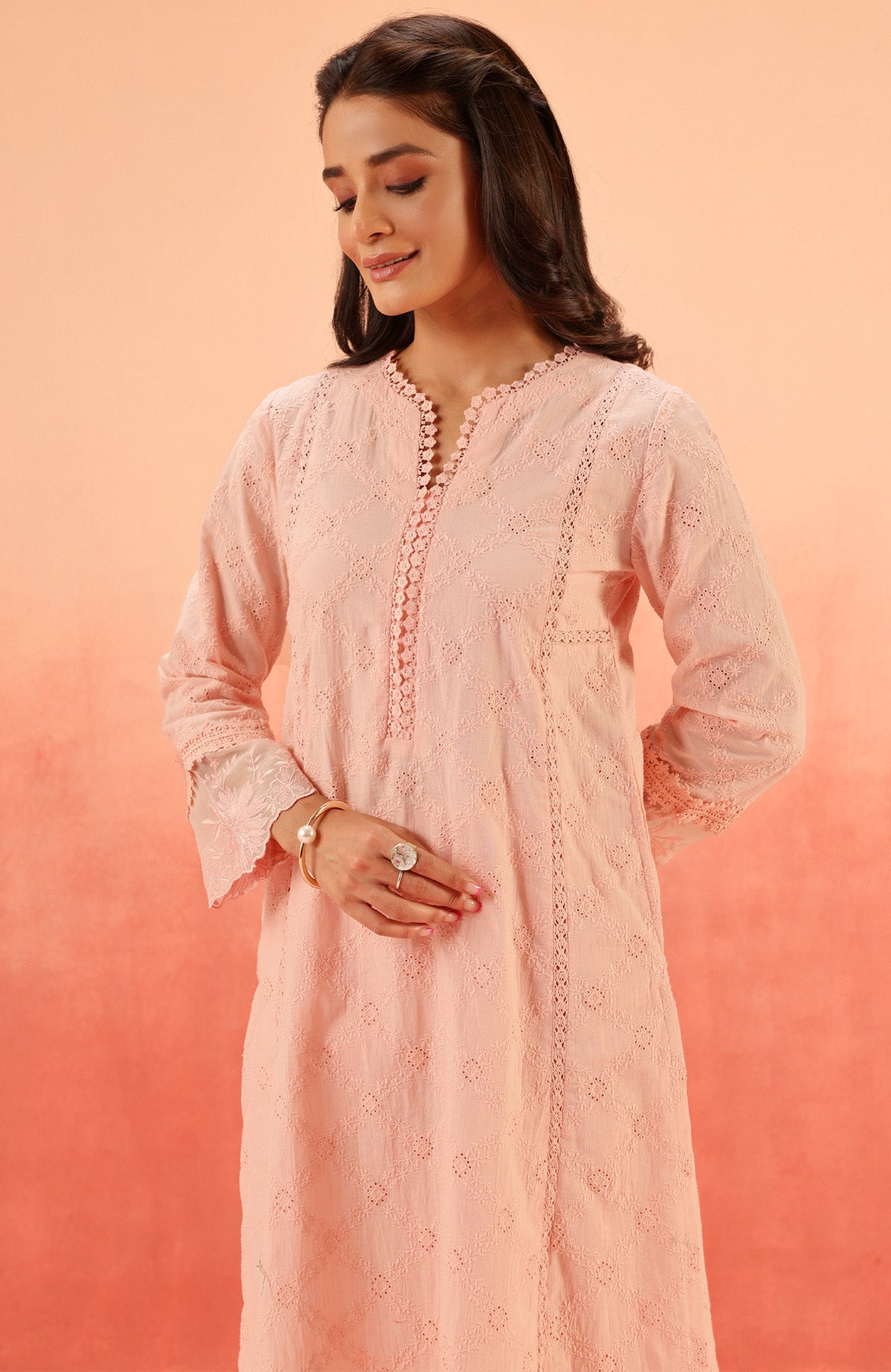 MAIRA PINK SCHIFFLI EMBROIDERED KURTA SET