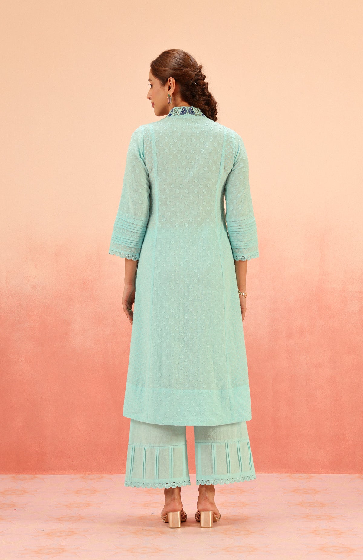 SUMANA BLUE COTTON SLUB JACQUARD HANDCRAFTED KURTA SET (READY TO SHIP)