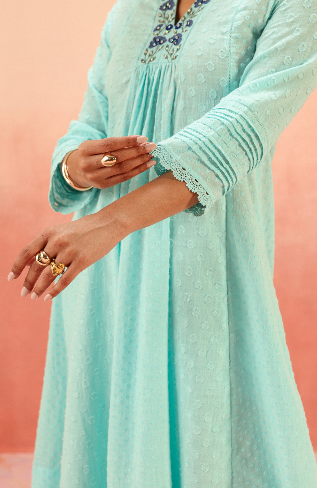 SUMANA BLUE COTTON SLUB JACQUARD HANDCRAFTED KURTA SET (READY TO SHIP)