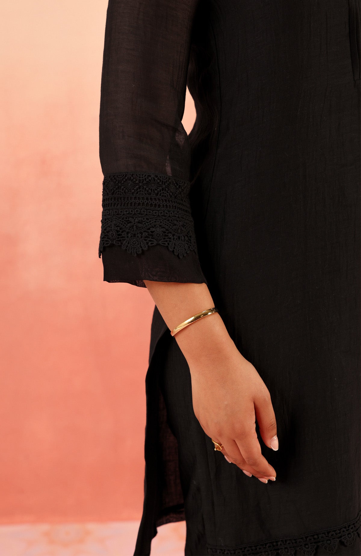 MAYA BLACK COTTON SILK CHANDERI KURTA SET