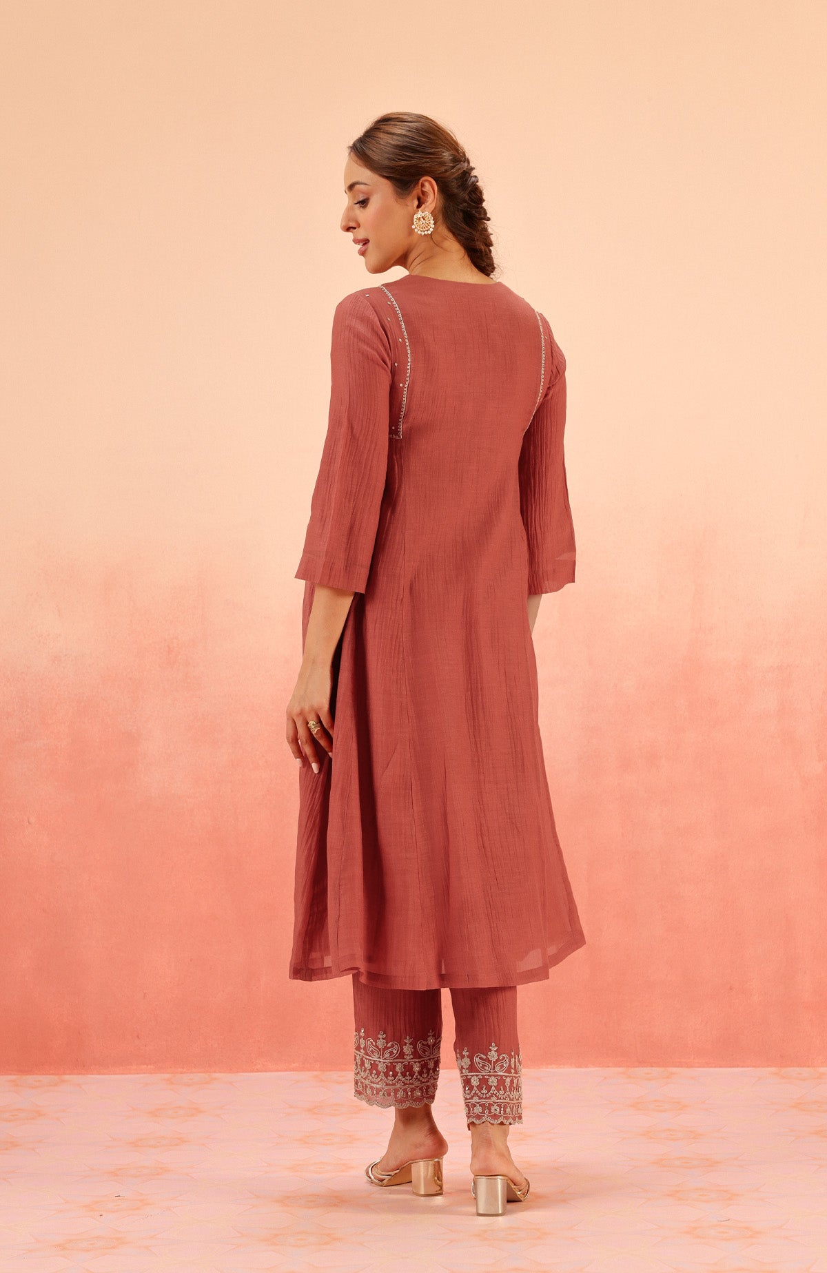 SAMIYA RED COTTON SILK CHANDERI EMBROIDERED HANDCRAFTED KURTA SET