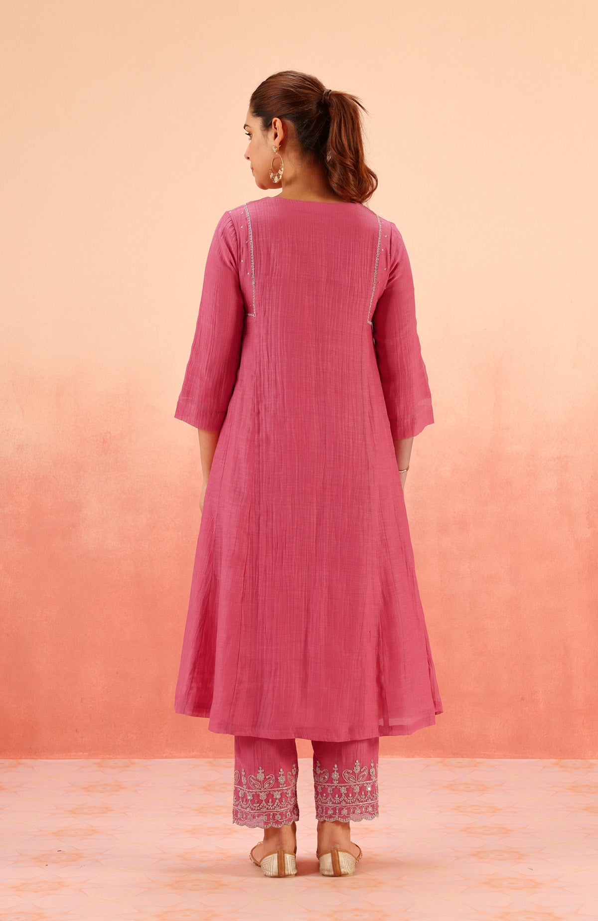 SAMIYA PINK COTTON SILK CHANDERI EMBROIDERED HANDCRAFTED KURTA SET (READY TO SHIP)