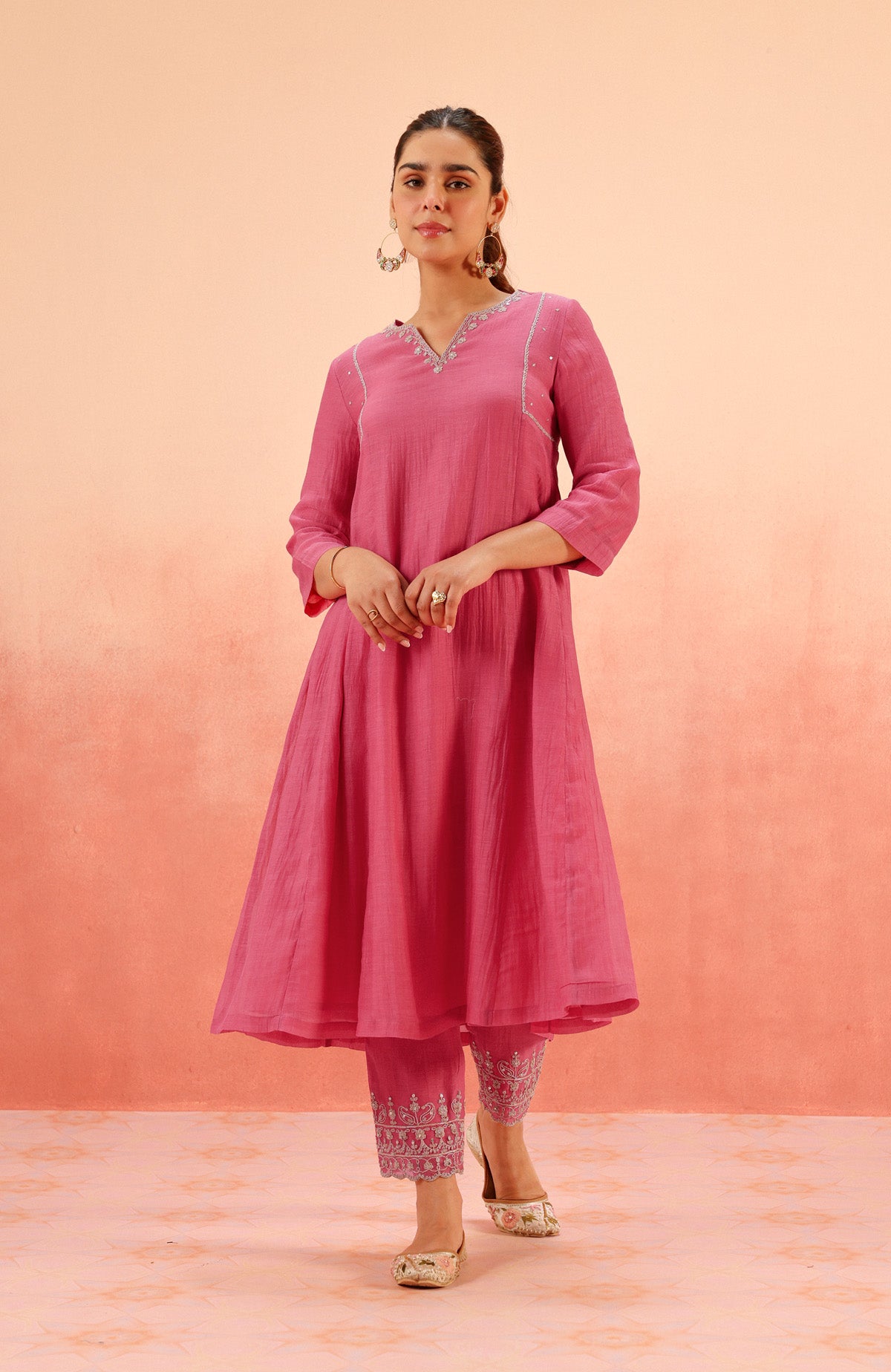 SAMIYA PINK COTTON SILK CHANDERI EMBROIDERED HANDCRAFTED KURTA SET (READY TO SHIP)