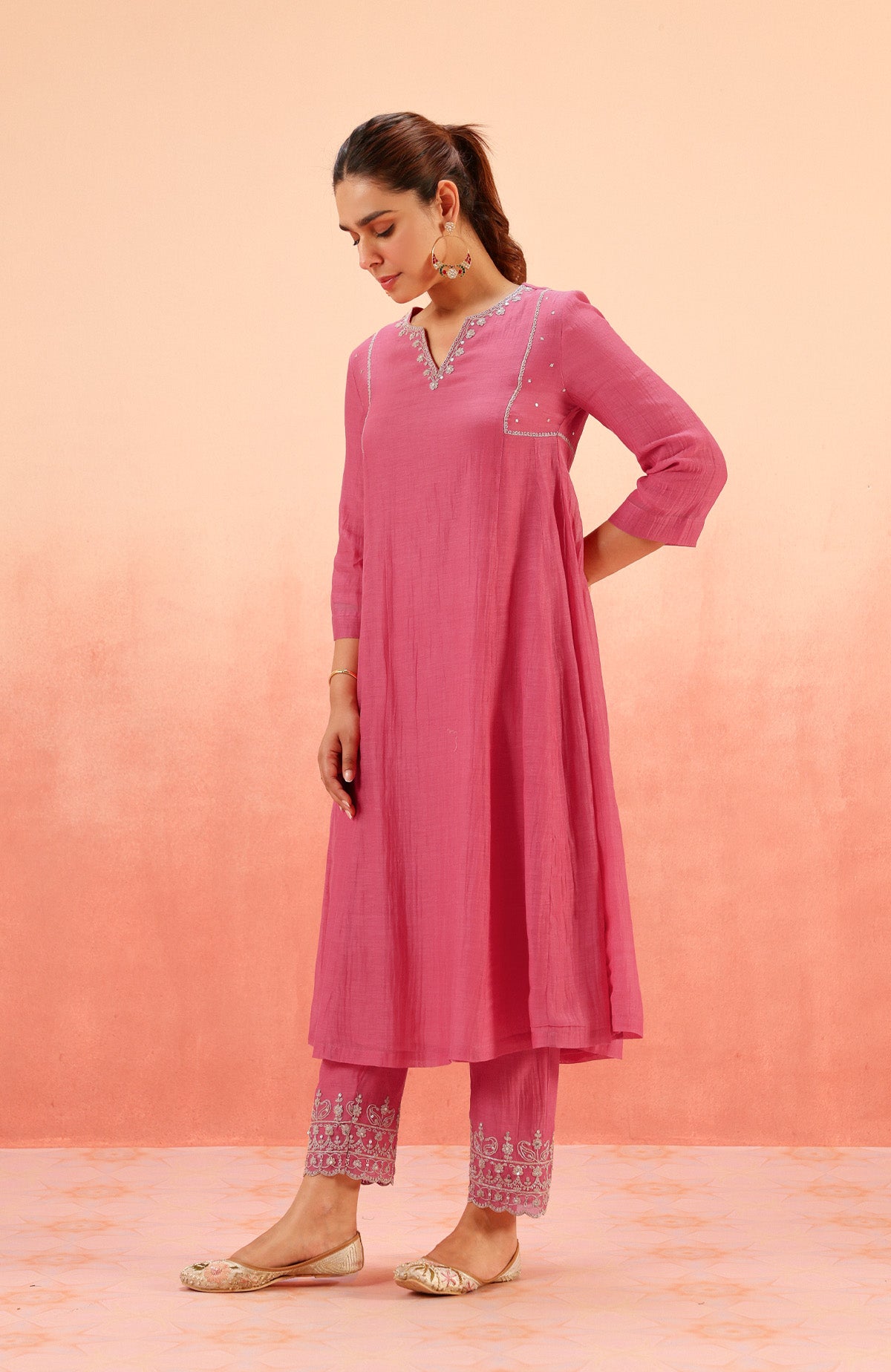 SAMIYA PINK COTTON SILK CHANDERI EMBROIDERED HANDCRAFTED KURTA SET (READY TO SHIP)