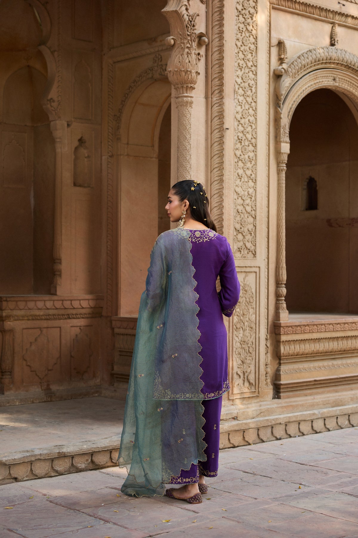 ASMI SILK CHANDERI HANDCRAFTED PURPLE STRAIGHT KURTA SET
