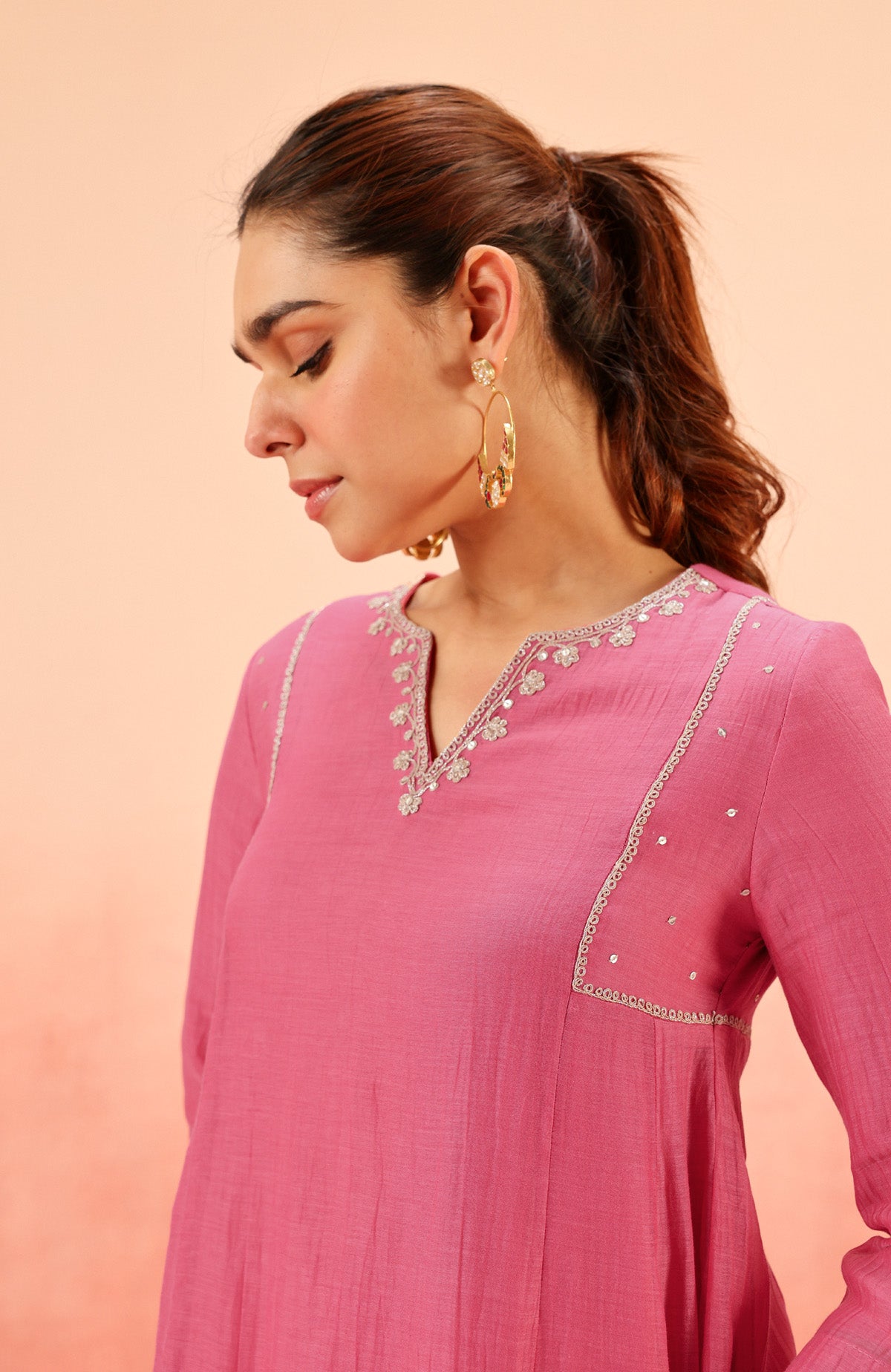 SAMIYA PINK COTTON SILK CHANDERI EMBROIDERED HANDCRAFTED KURTA SET (READY TO SHIP)
