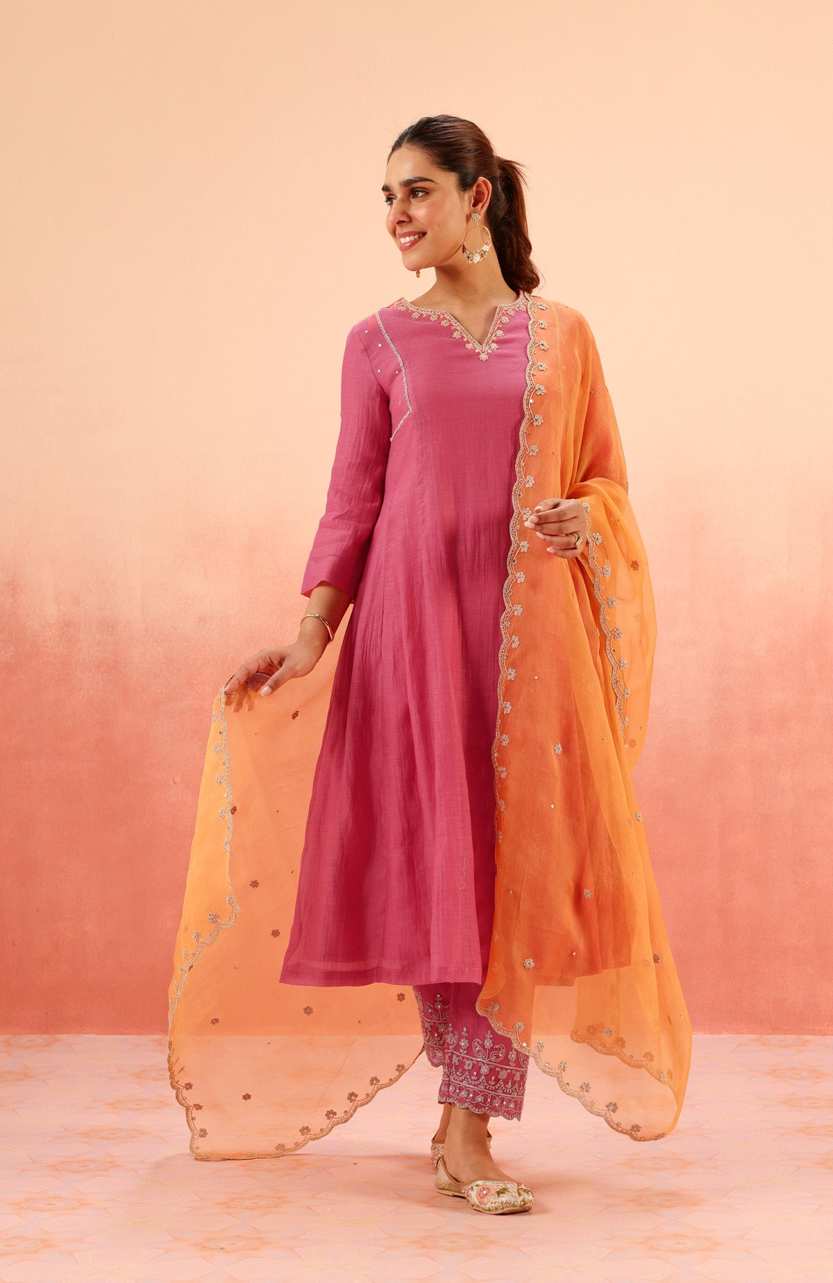SAMIYA PINK COTTON SILK CHANDERI EMBROIDERED HANDCRAFTED KURTA SET (READY TO SHIP)