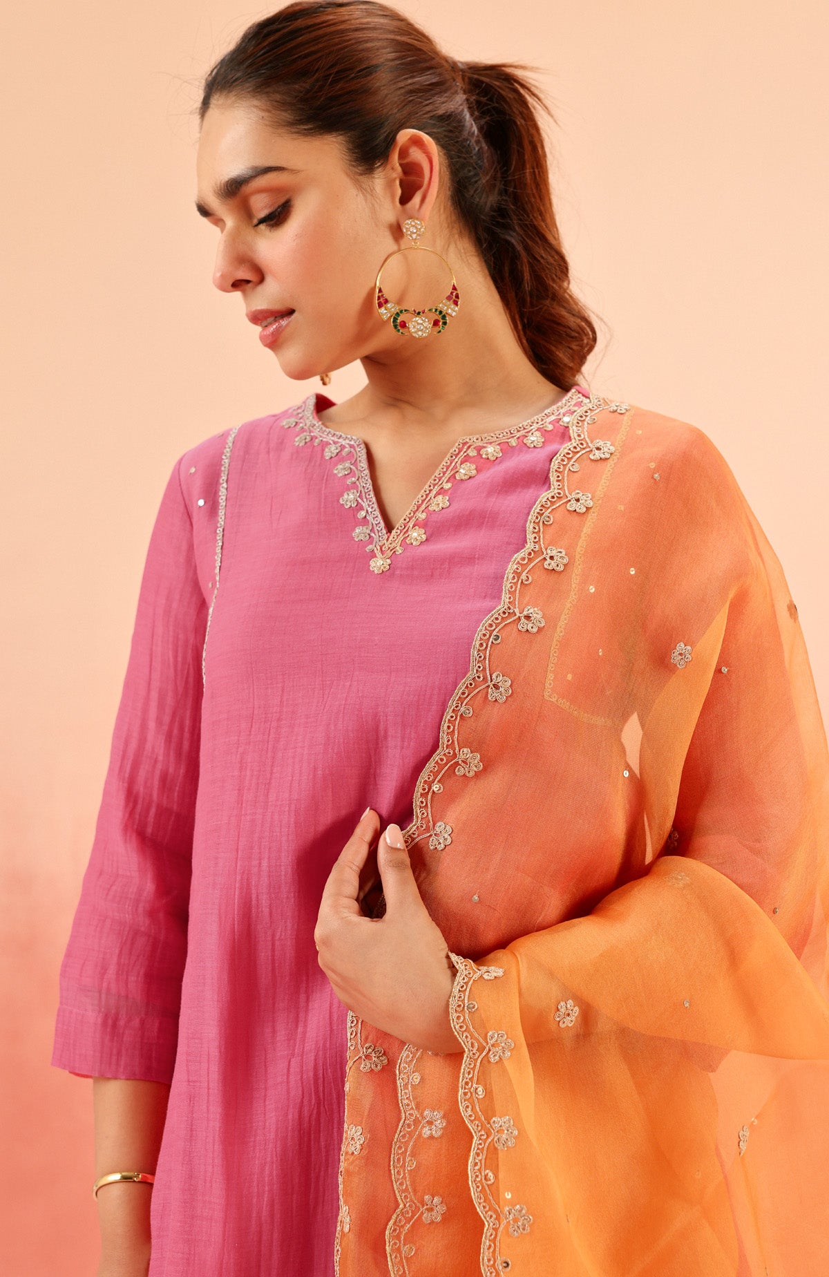 SAMIYA PINK COTTON SILK CHANDERI EMBROIDERED HANDCRAFTED KURTA SET (READY TO SHIP)