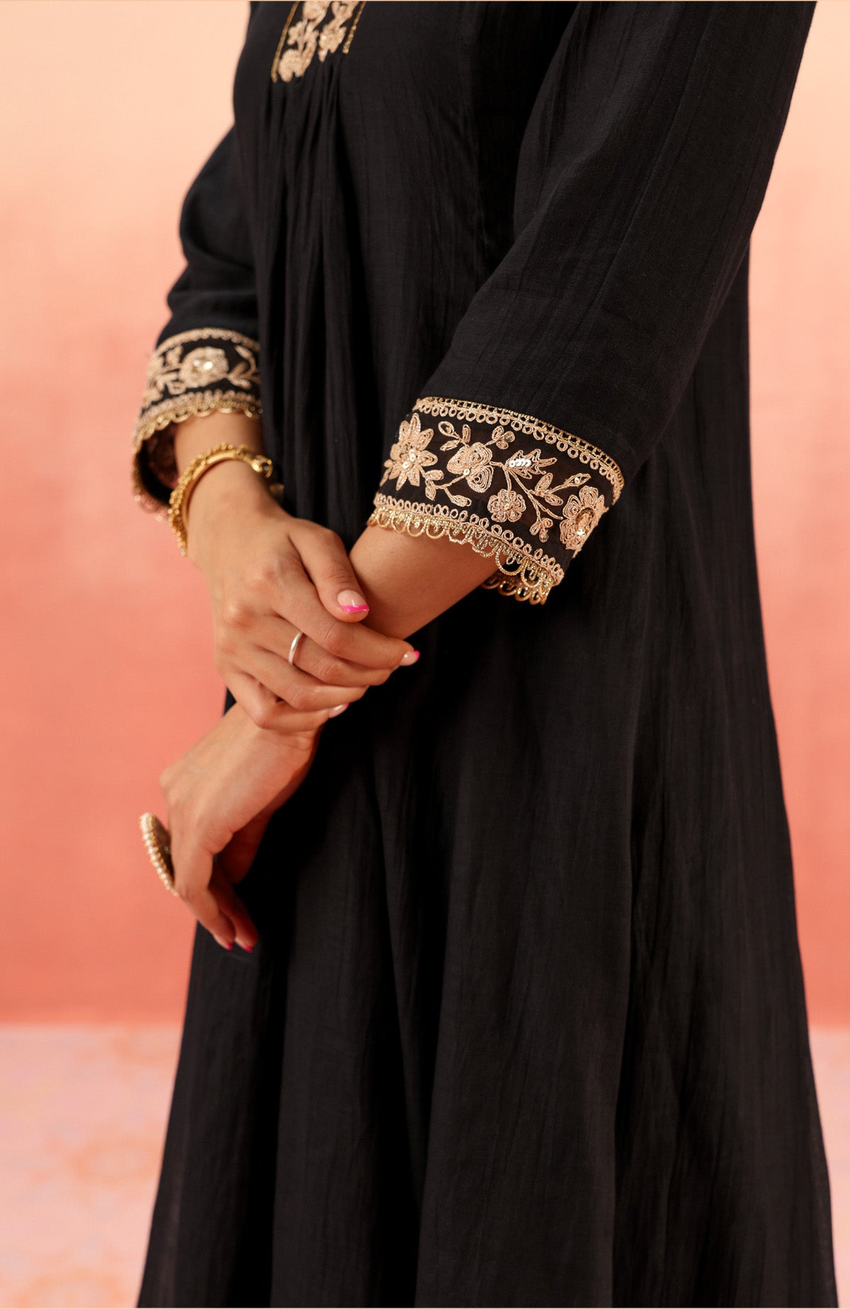 CHANDANI BLACK COTTON SILK EMBROIDERED HANDCRAFTED KURTA SET (READY TO SHIP)