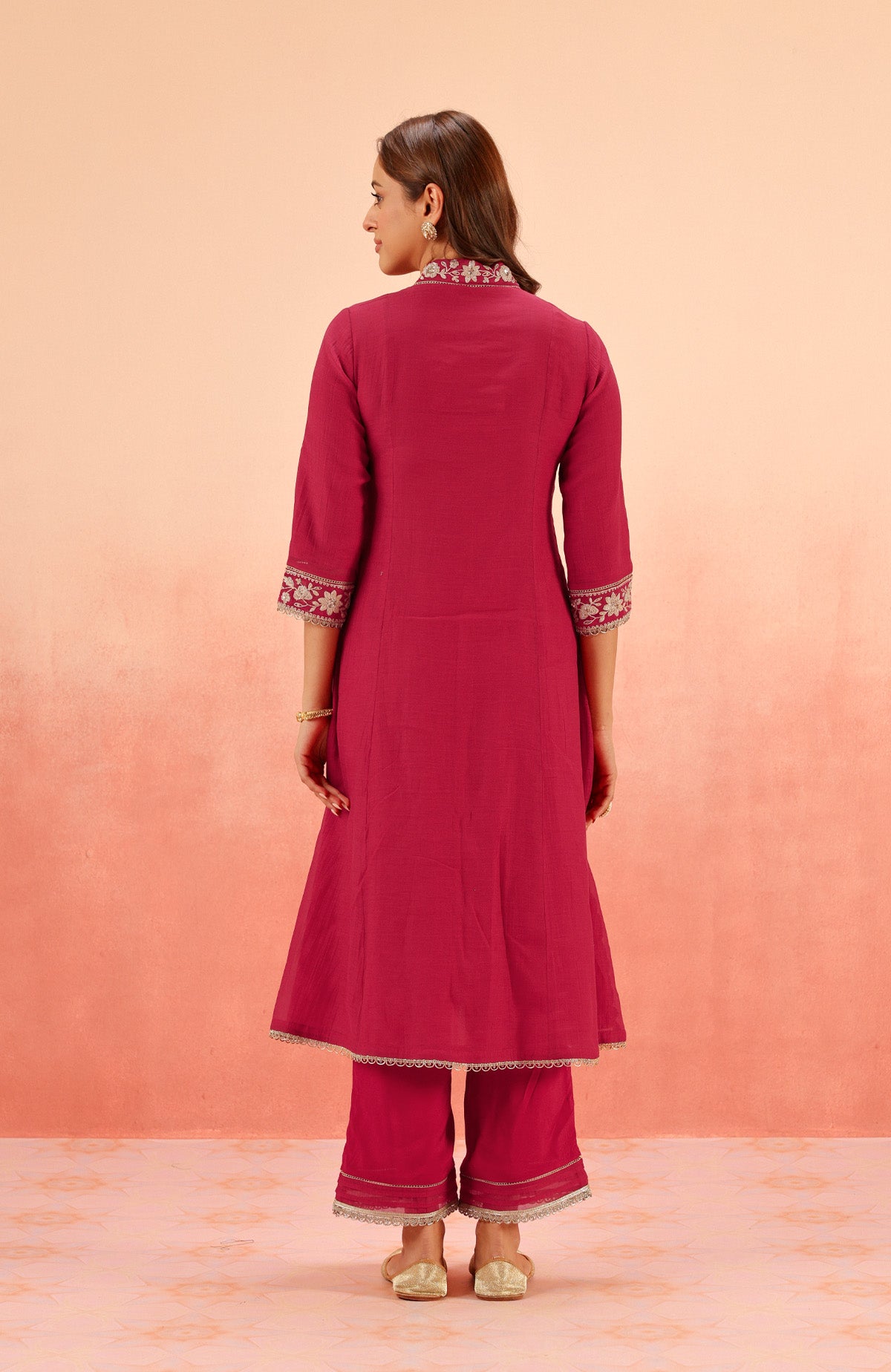 CHANDANI CRIMSON COTTON SILK EMBROIDERED HANDCRAFTED KURTA SET (READY TO SHIP)