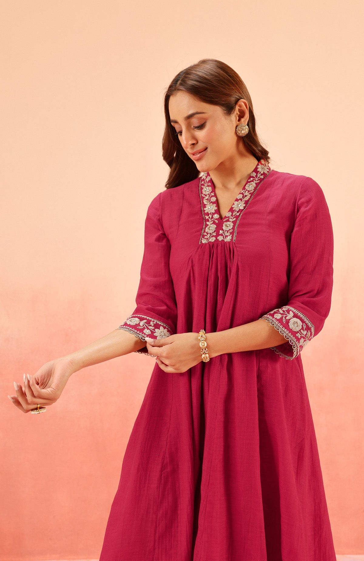 CHANDANI CRIMSON COTTON SILK EMBROIDERED HANDCRAFTED KURTA SET (READY TO SHIP)