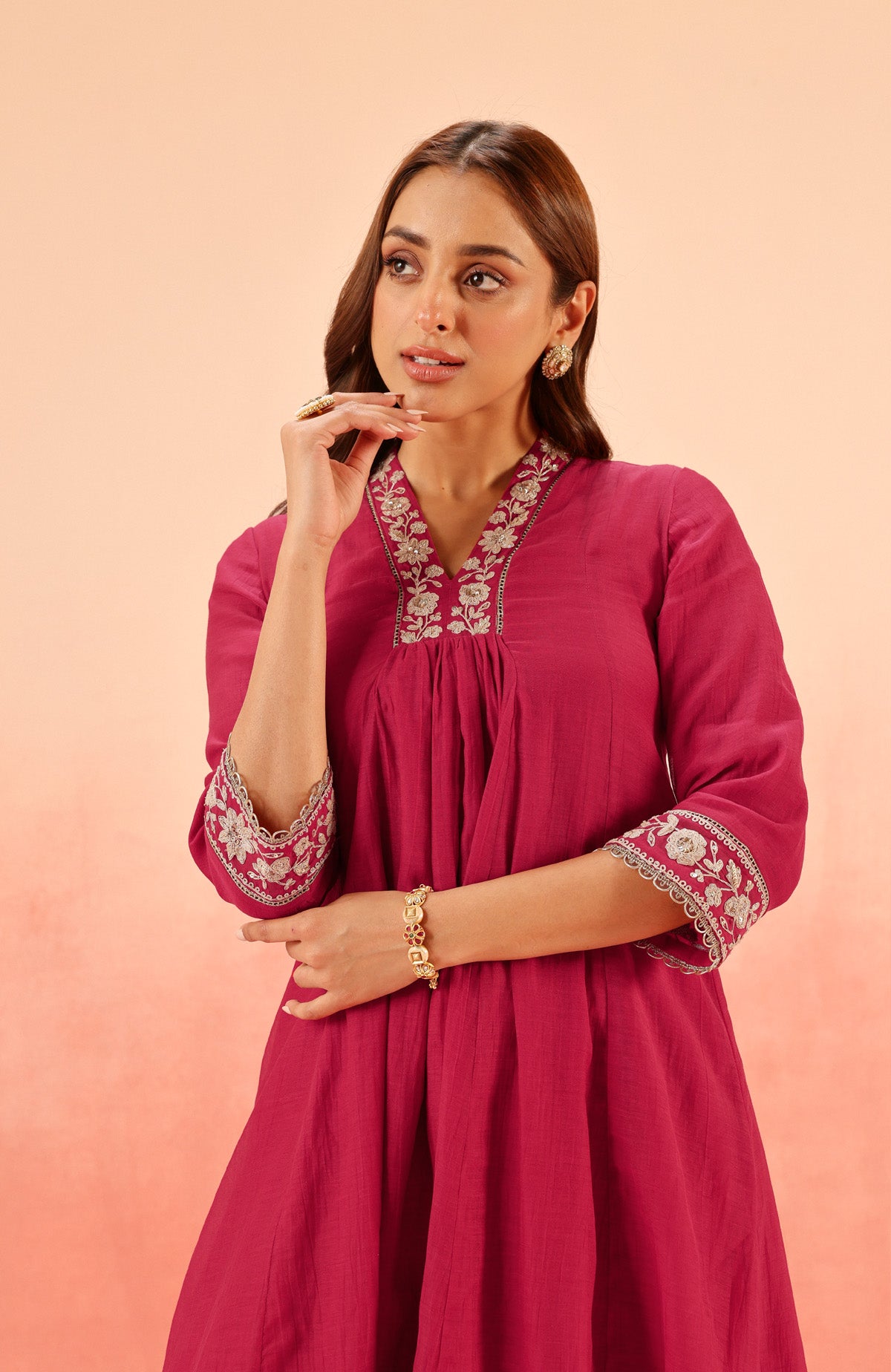 CHANDANI CRIMSON COTTON SILK EMBROIDERED HANDCRAFTED KURTA SET (READY TO SHIP)