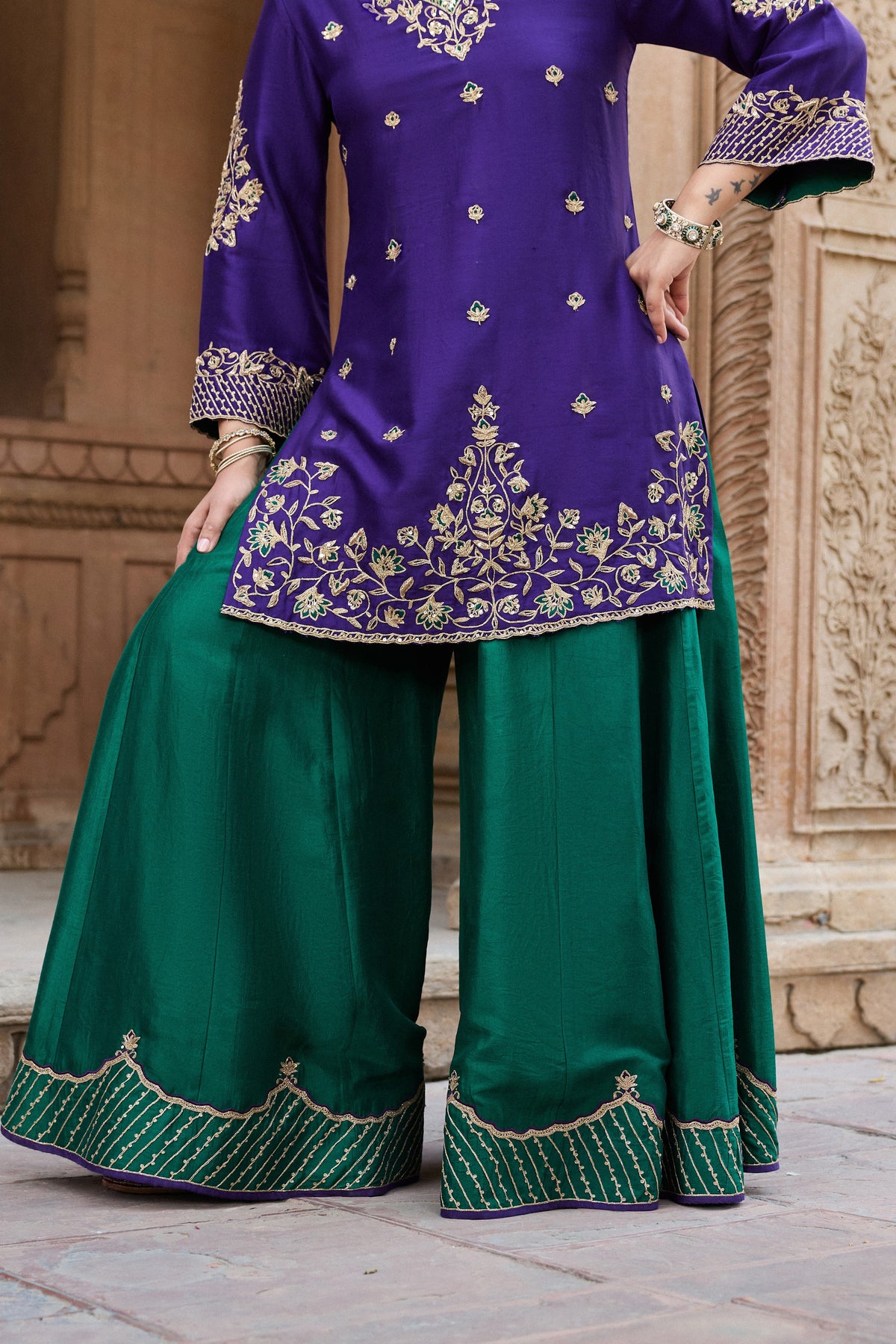 MASTANI PURE SILK HANDCRAFTED PURPLE KURTA SET WITH SHARARA