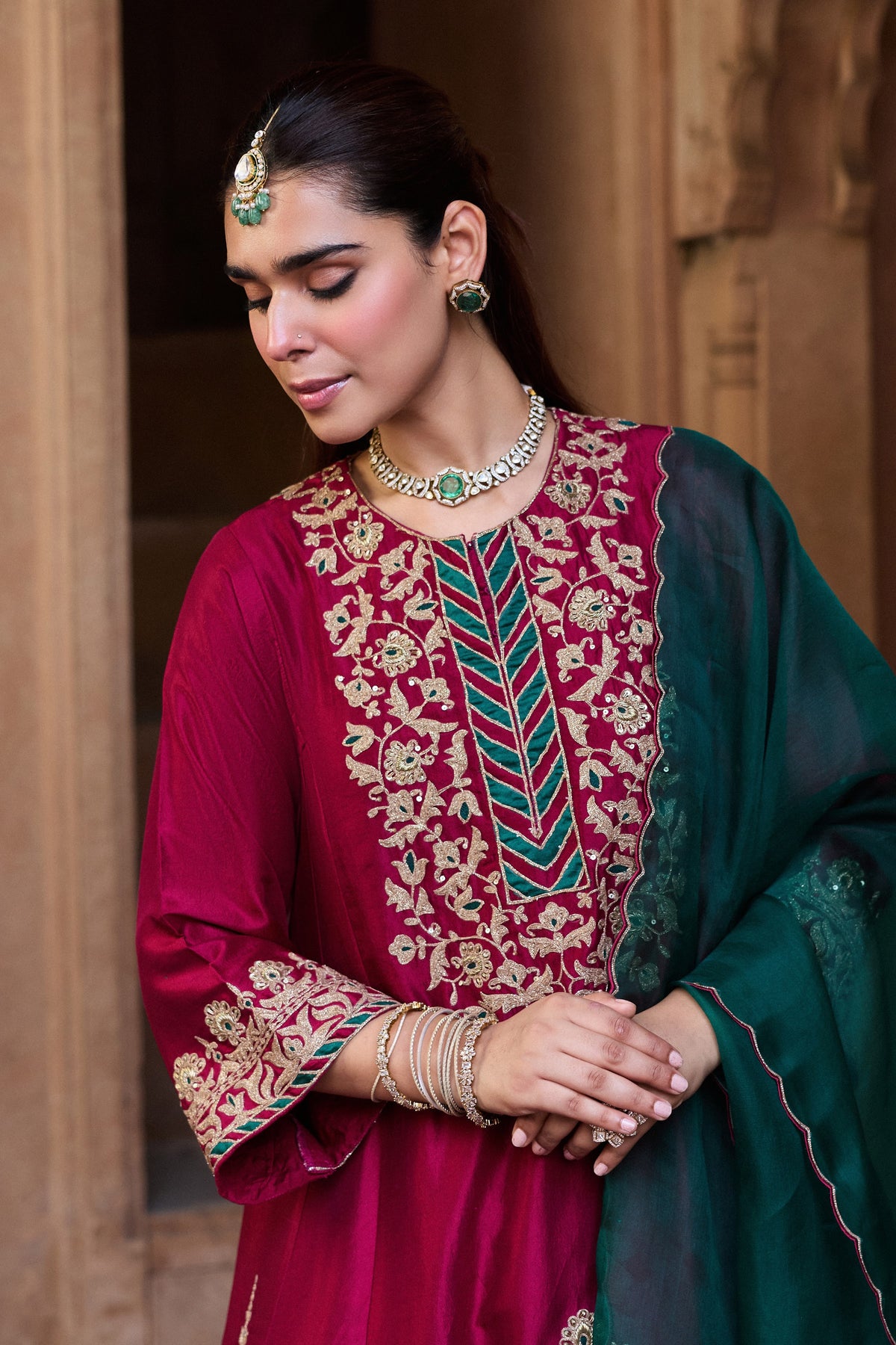 HEENA PURE SILK HANDCRAFTED MAROON CHOGA SET