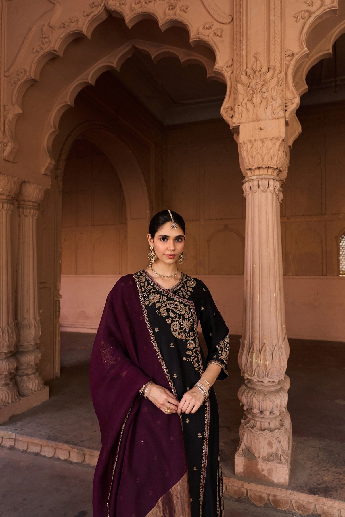 PADMINI PURE SILK HANDCRAFTED BLACK ANGRAKHA SET
