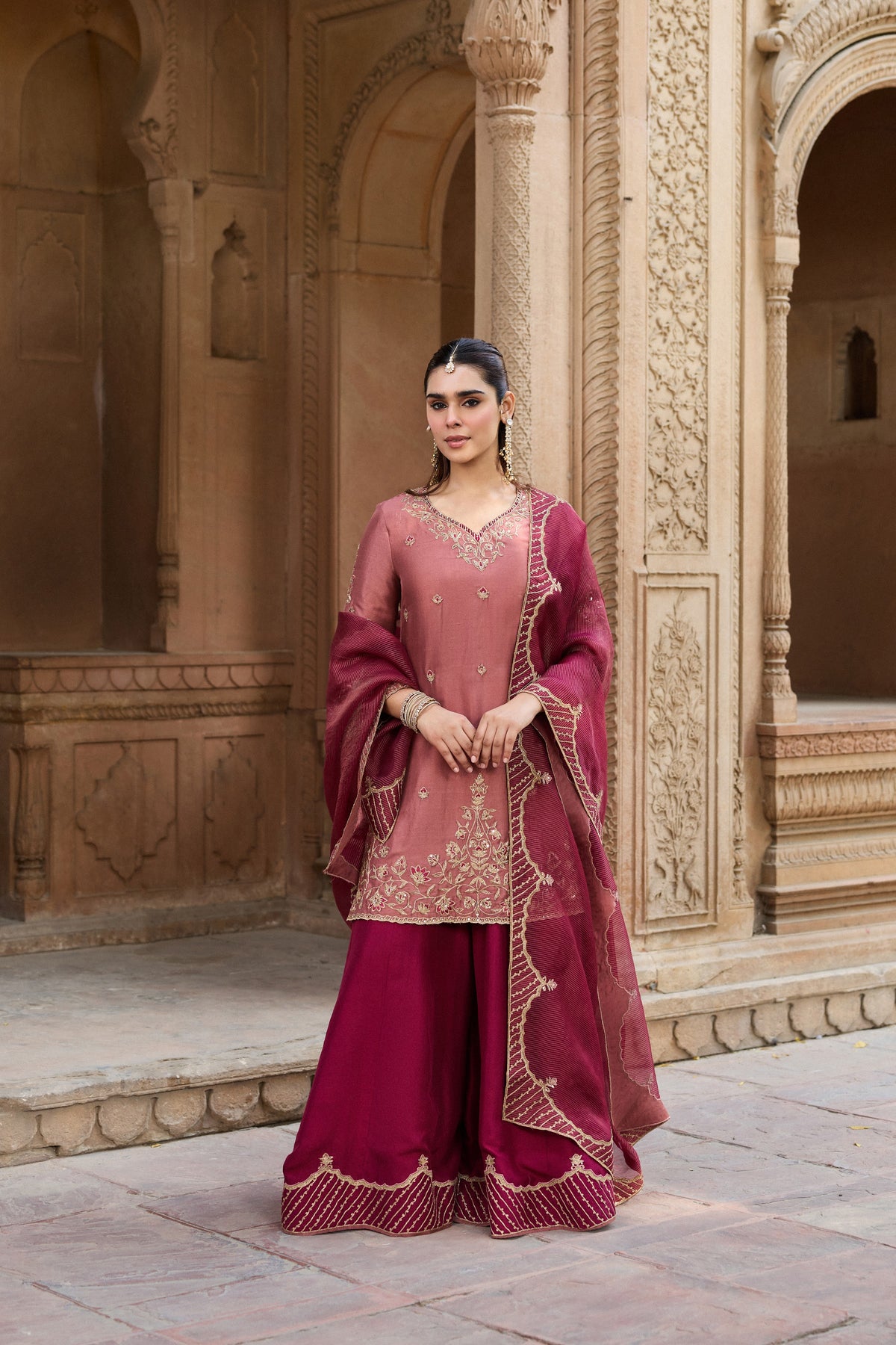 MASTANI PURE SILK HANDCRAFTED PINK KURTA SET WITH SHARARA