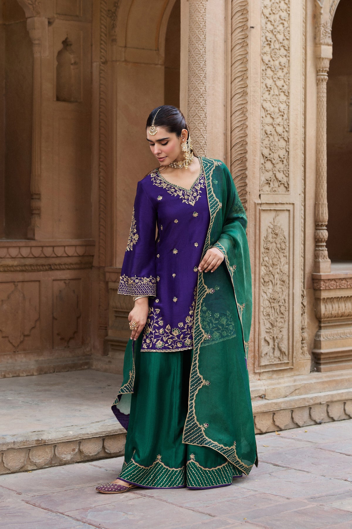 MASTANI PURE SILK HANDCRAFTED PURPLE KURTA SET WITH SHARARA