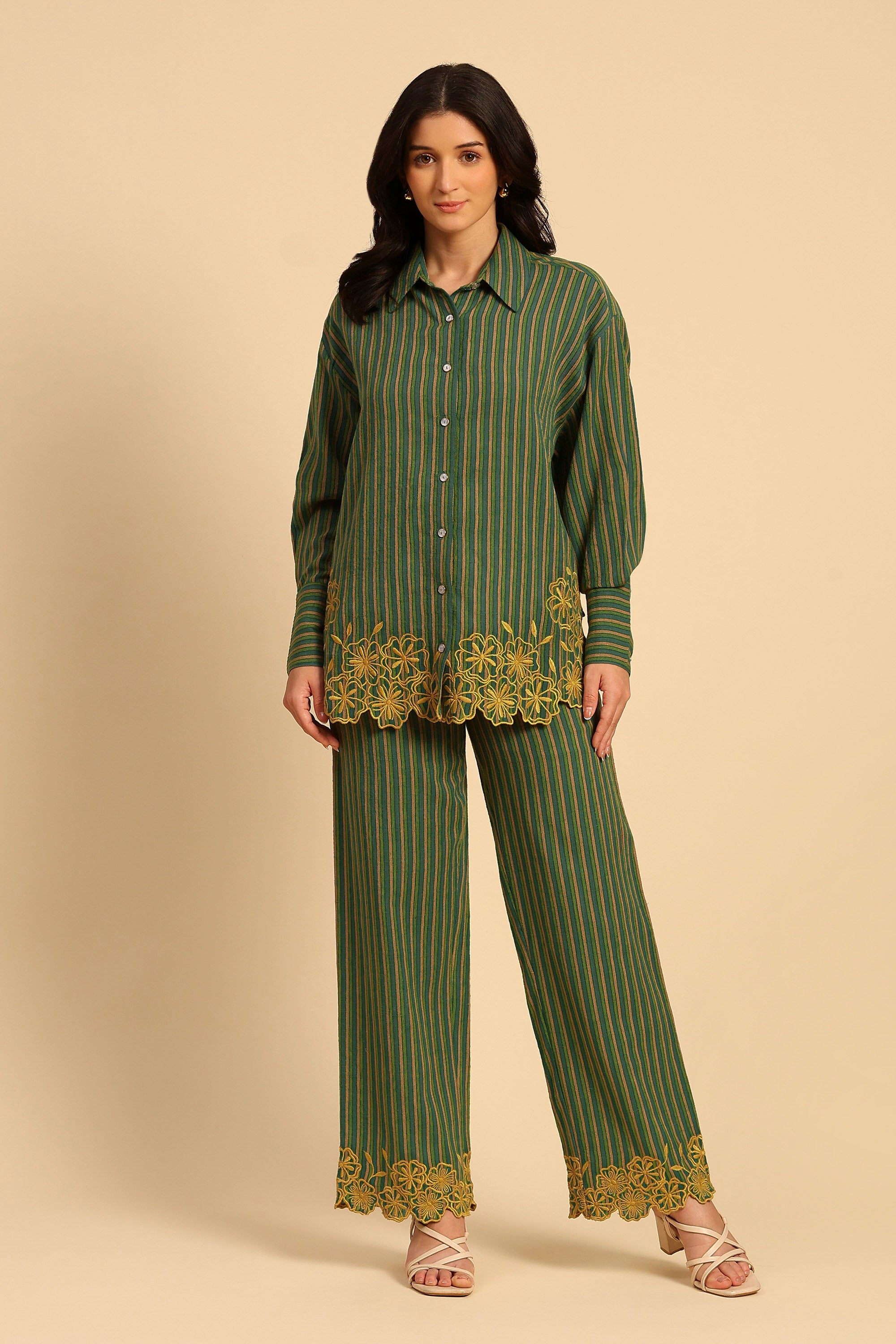Zoha Green Embroidered Yarn Dyed Handcrafted Co-ord Set