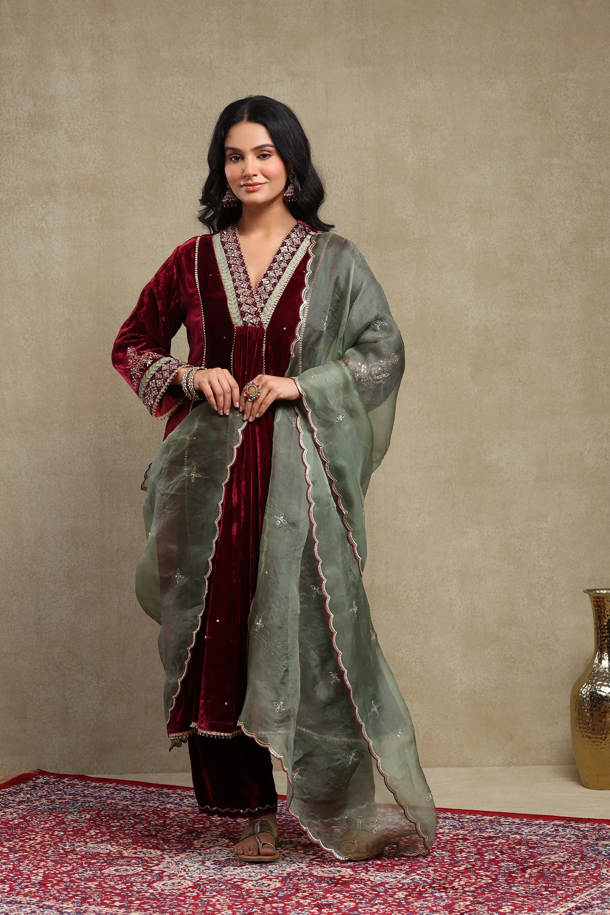 Anam Plum Embroidered Kurta Set
