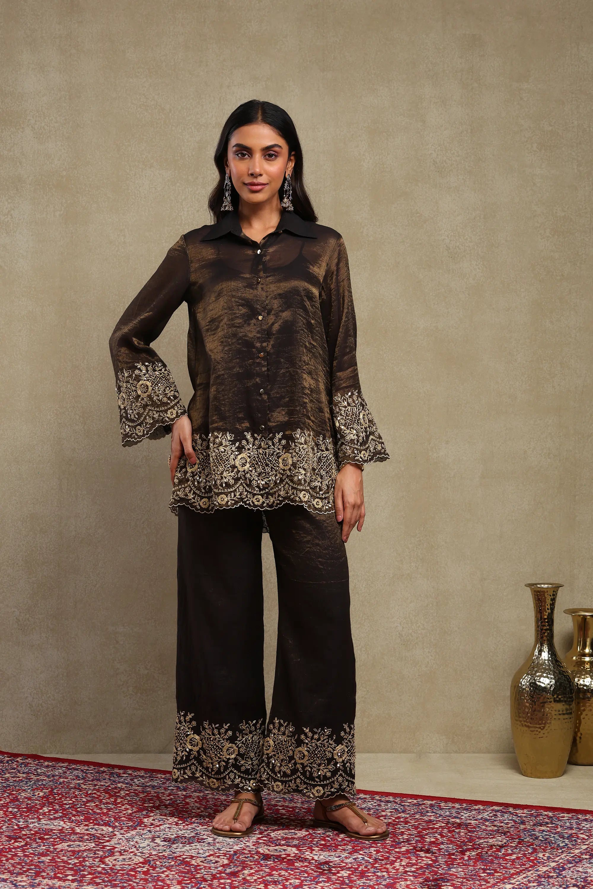 Aadya Black Hand Embroidered Tissue Chanderi Co-Ord Set