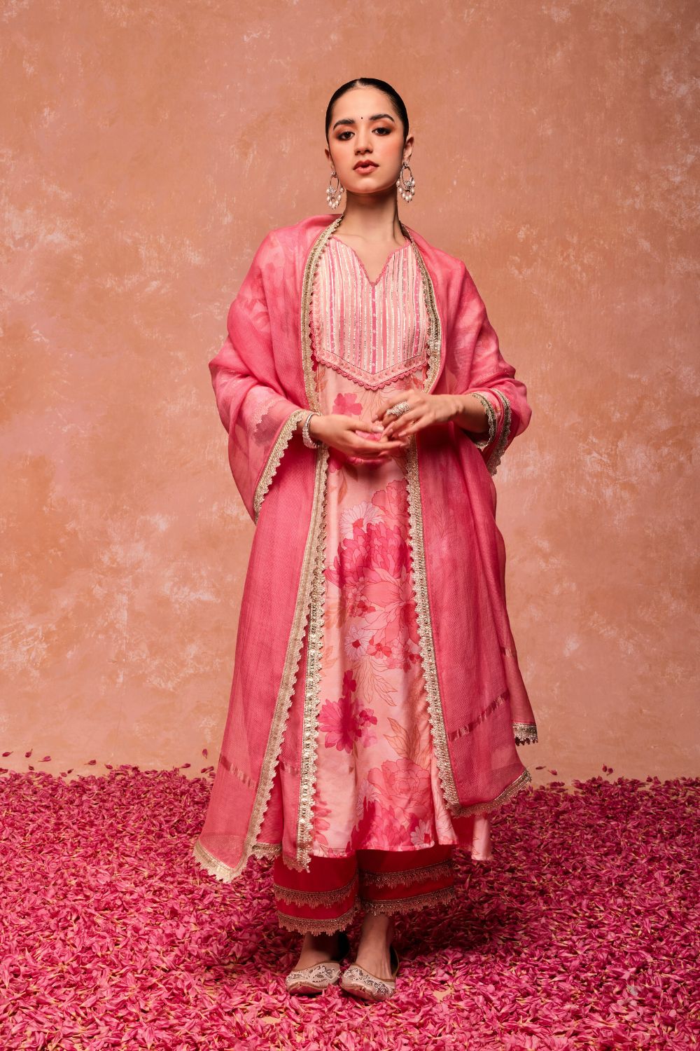 BAHARA PINK HANDCRAFTED A-LINE KURTA SET