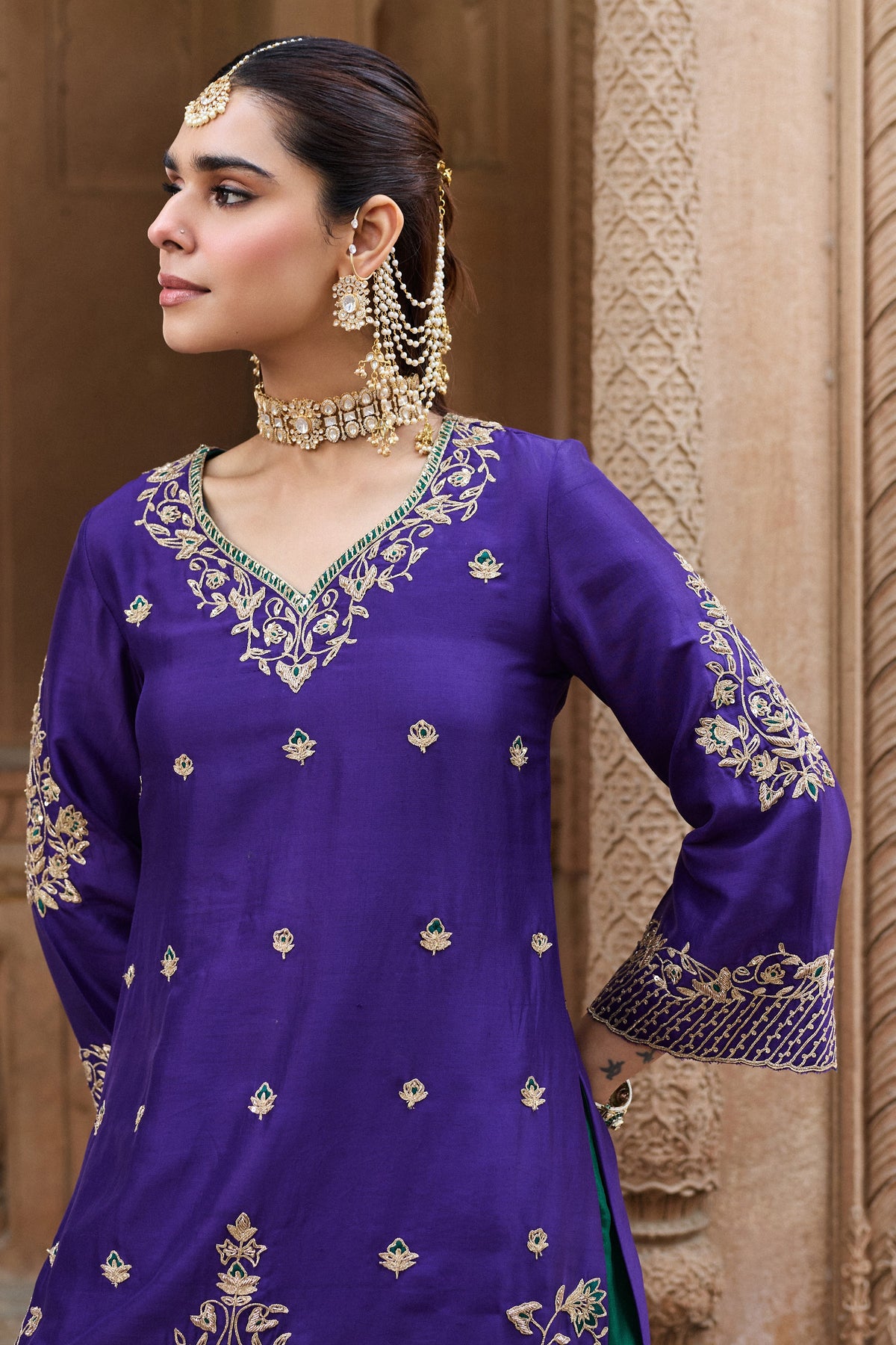 MASTANI PURE SILK HANDCRAFTED PURPLE KURTA SET WITH SHARARA