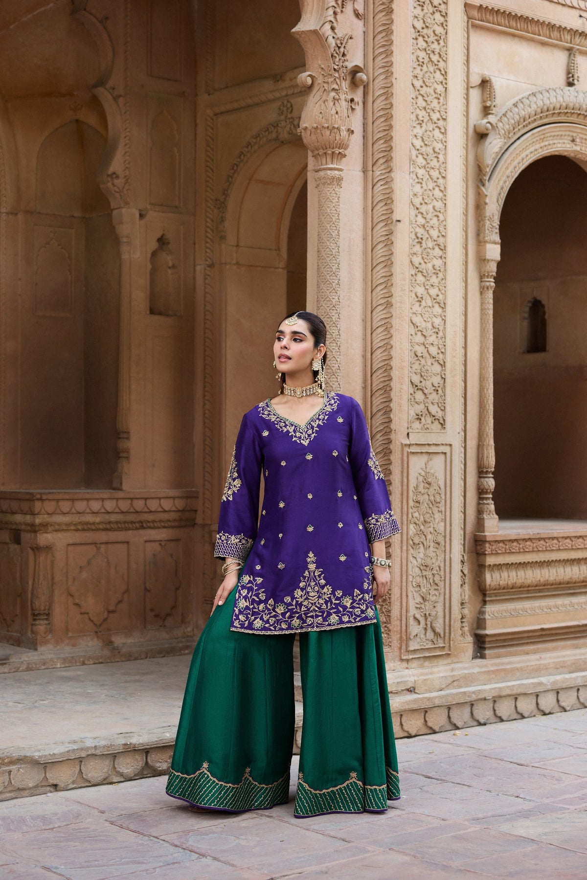 MASTANI PURE SILK HANDCRAFTED PURPLE KURTA SET WITH SHARARA