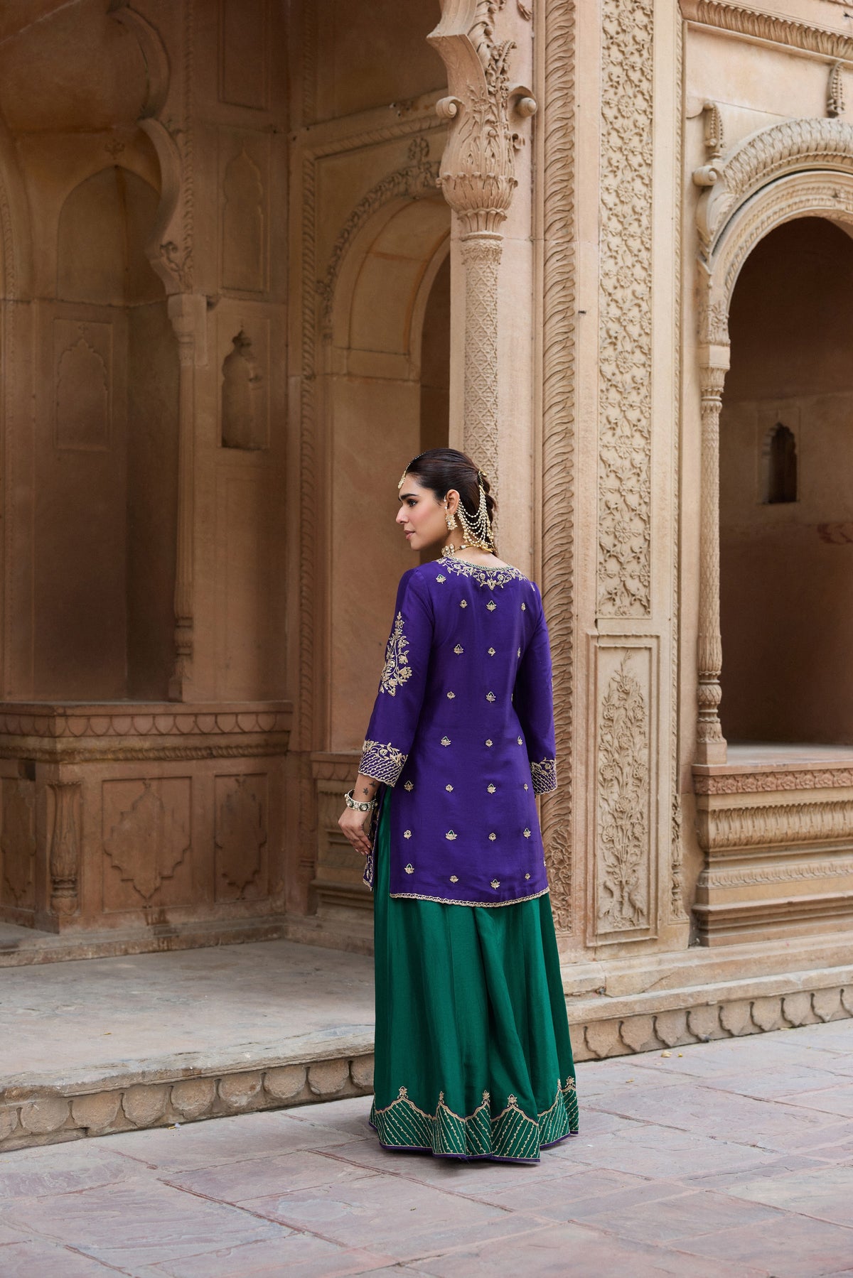 MASTANI PURE SILK HANDCRAFTED PURPLE KURTA SET WITH SHARARA