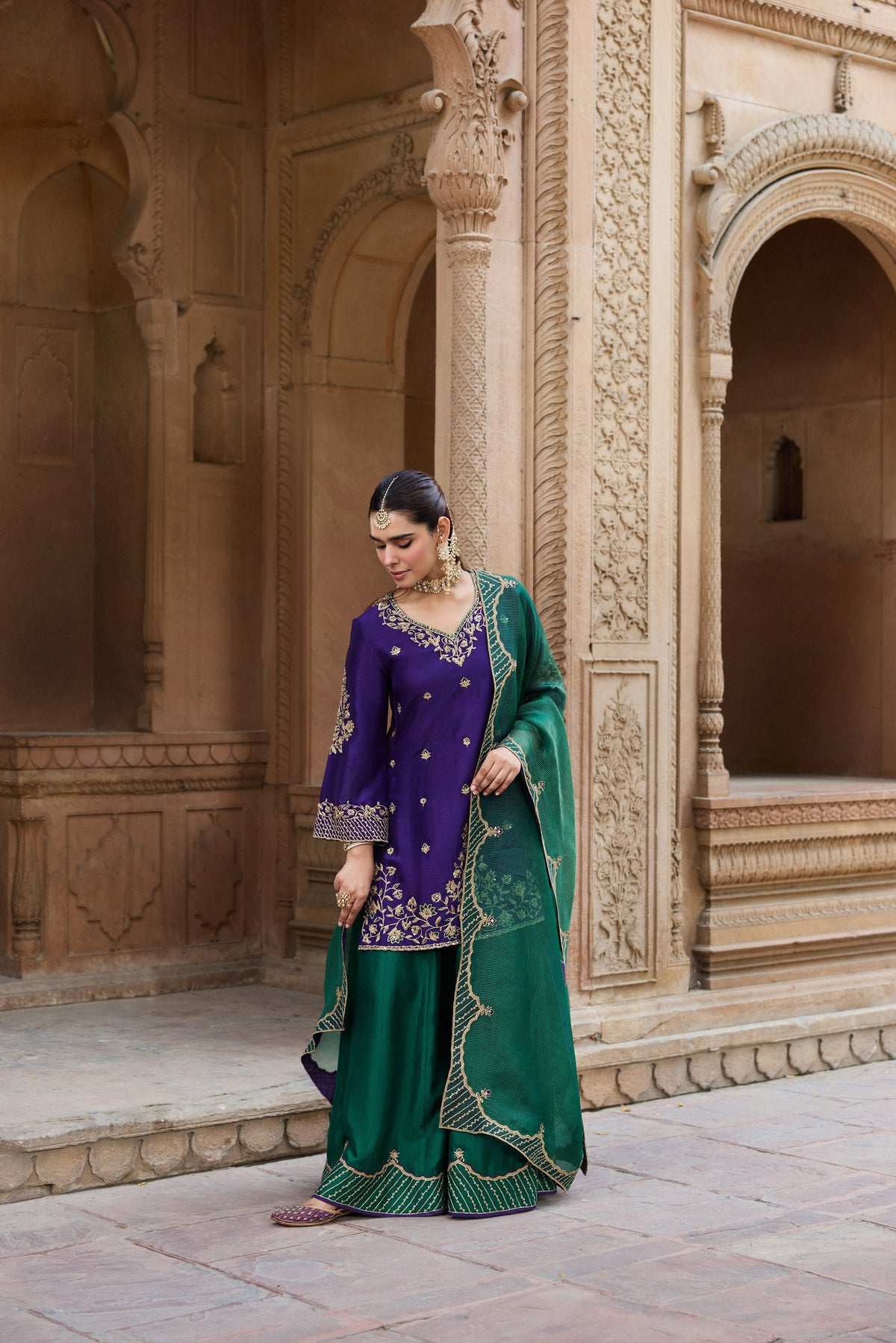 MASTANI PURE SILK HANDCRAFTED PURPLE KURTA SET WITH SHARARA