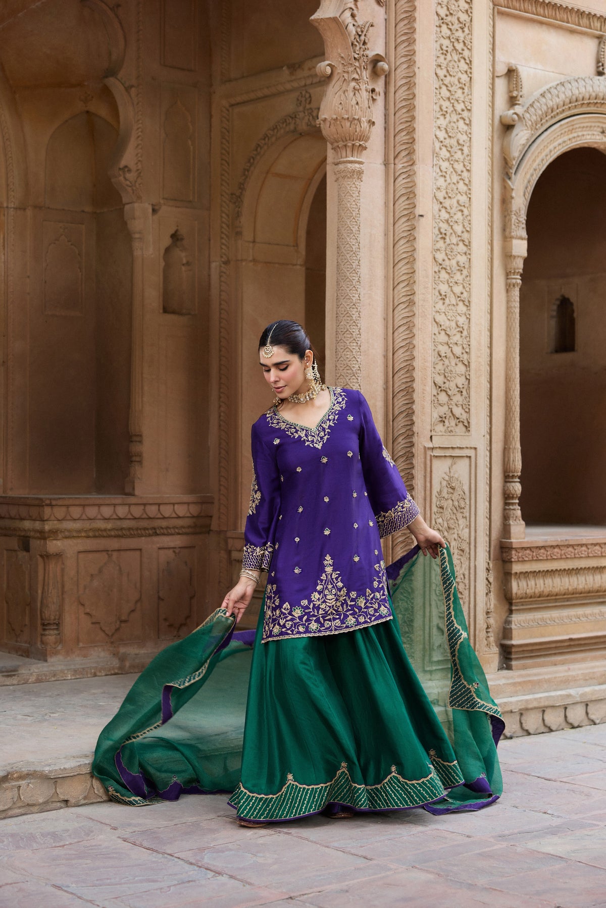 MASTANI PURE SILK HANDCRAFTED PURPLE KURTA SET WITH SHARARA